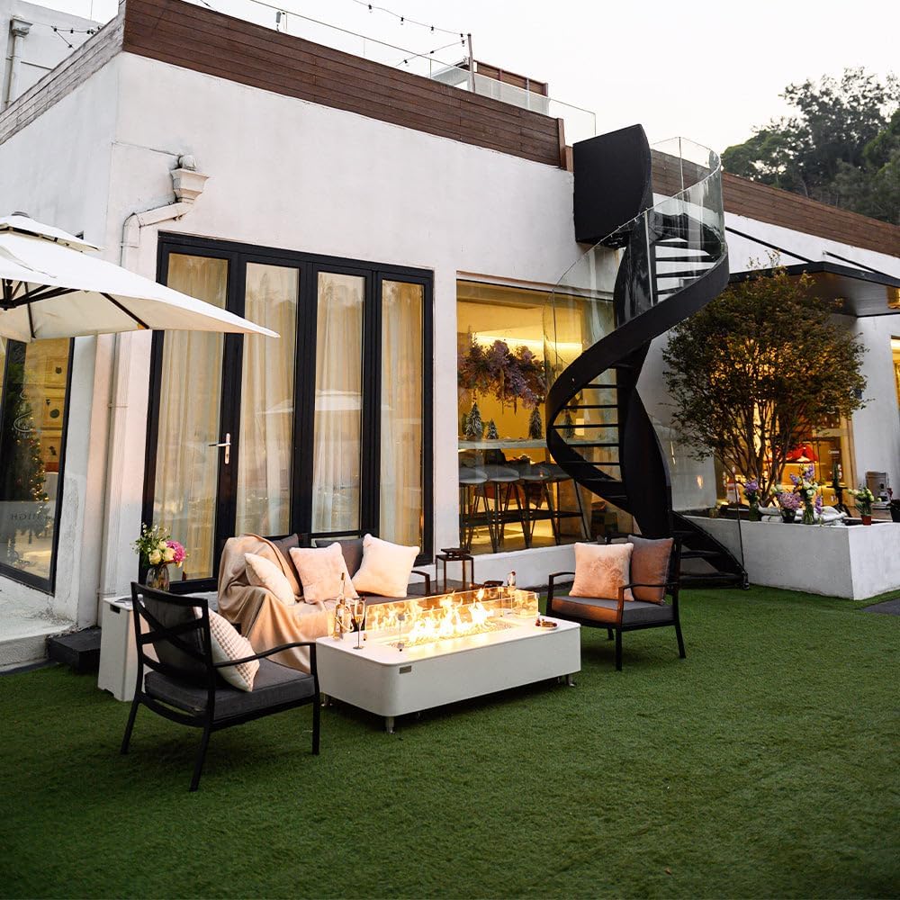 Elementi Athens Concrete Modern Rectangular Fire Pit, 62