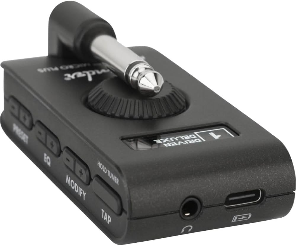 Fender Mustang Micro Plus Headphone Amplifier Bundle with Polsen HPC-A30 Closed-Back Studio Monitor Headphones