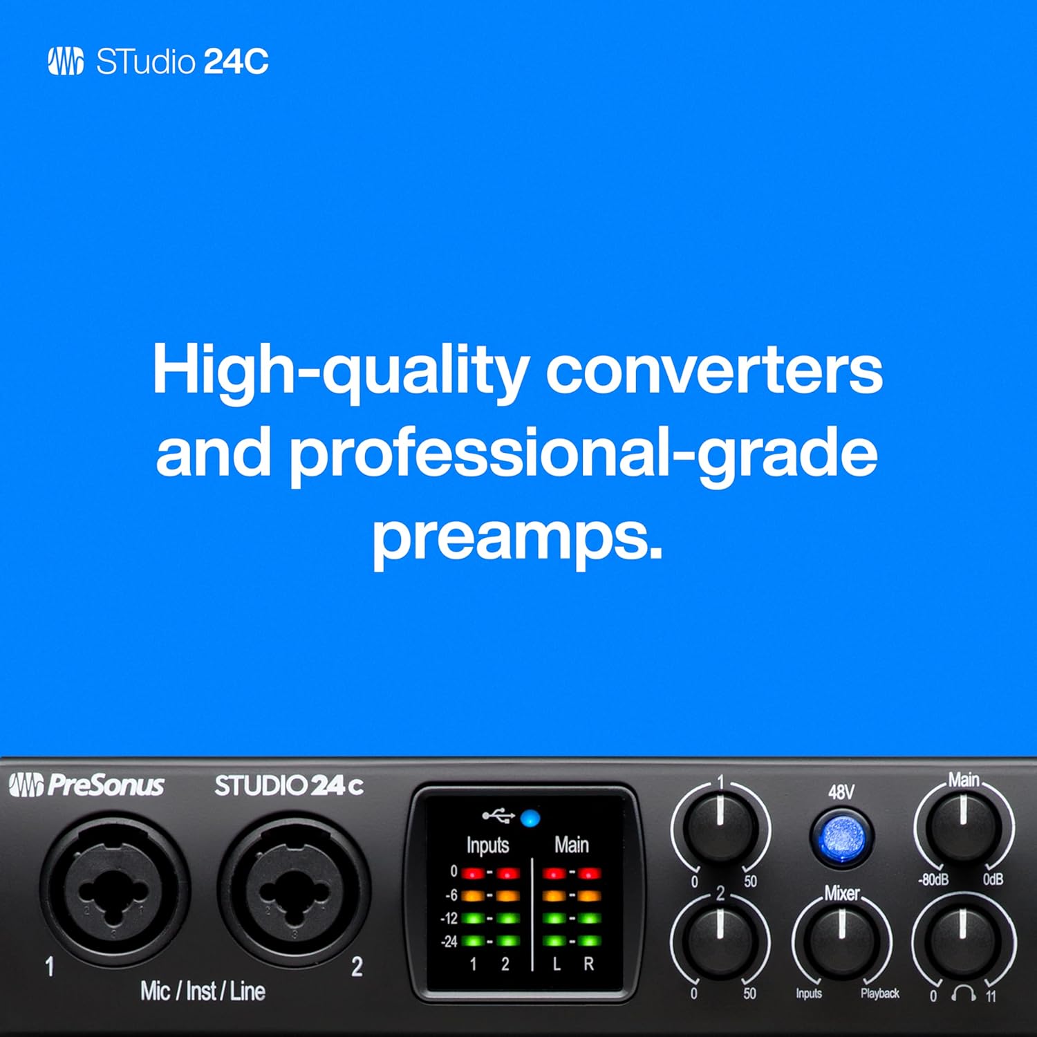 PreSonus Studio 24c 2x2, 192 kHz, USB Audio Interface with Studio One DAW Recording Software