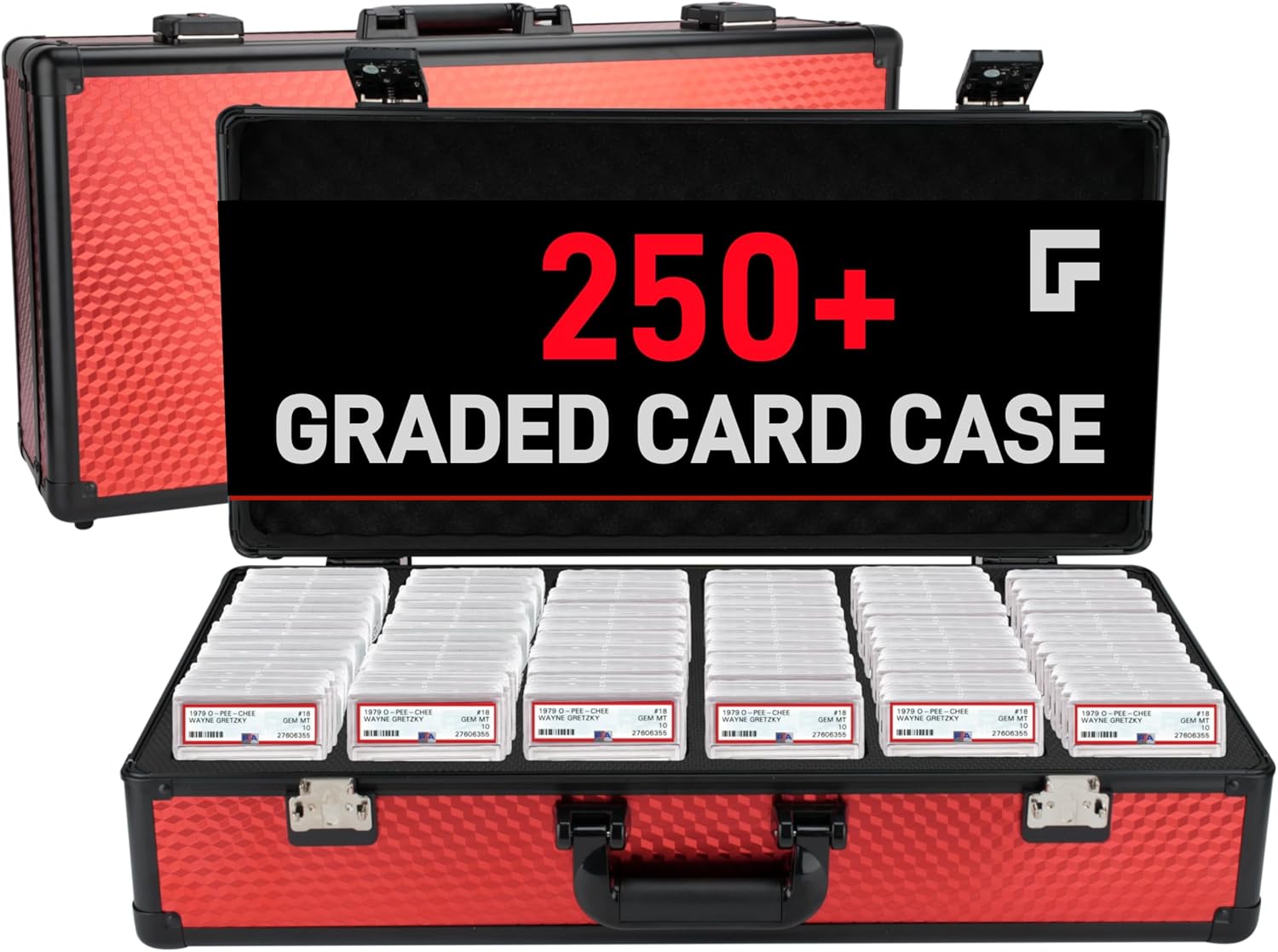 6 Row 250+ TSA Combination Lock Trading Deck Cases Graded Card Case Psa Graded Card Storage Box Psa Slab Case (Hexagonal prism, RED)