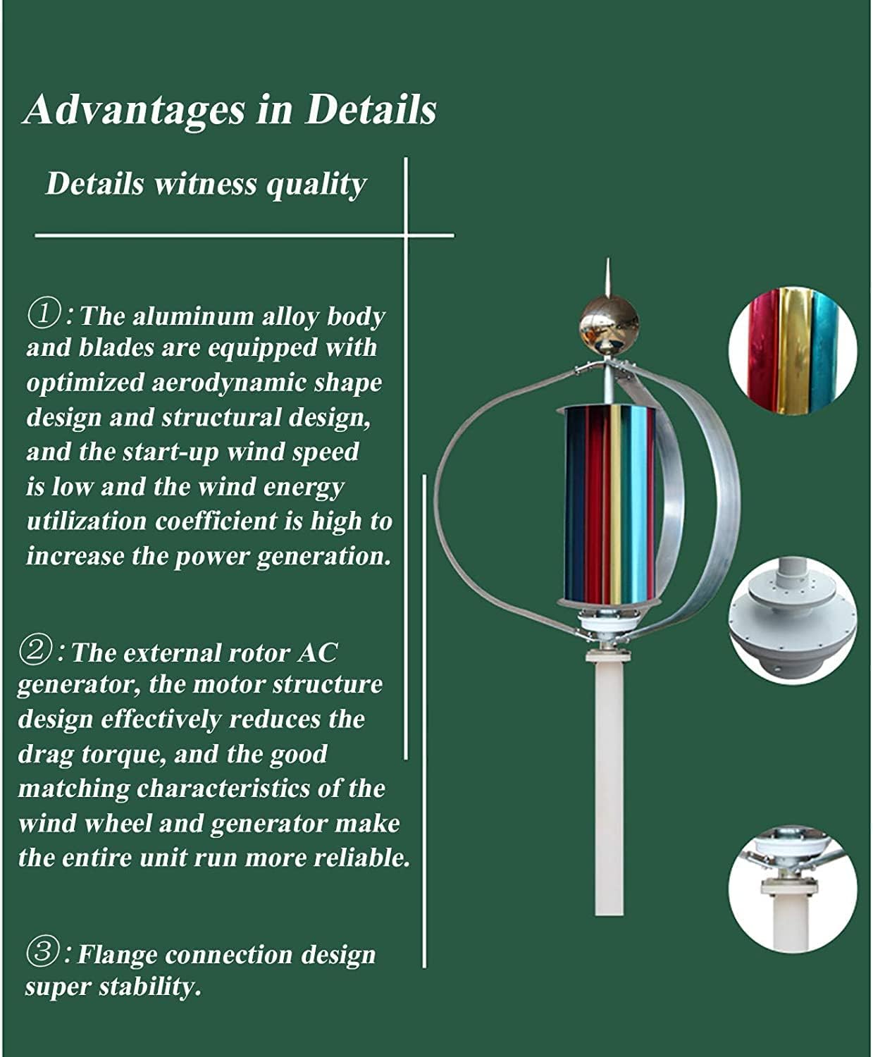 Wind Turbines Generator Portable Vertical Wind Power Turbines Generator Kit with Charge Controller for Compatible with Attraction Schools Highway
