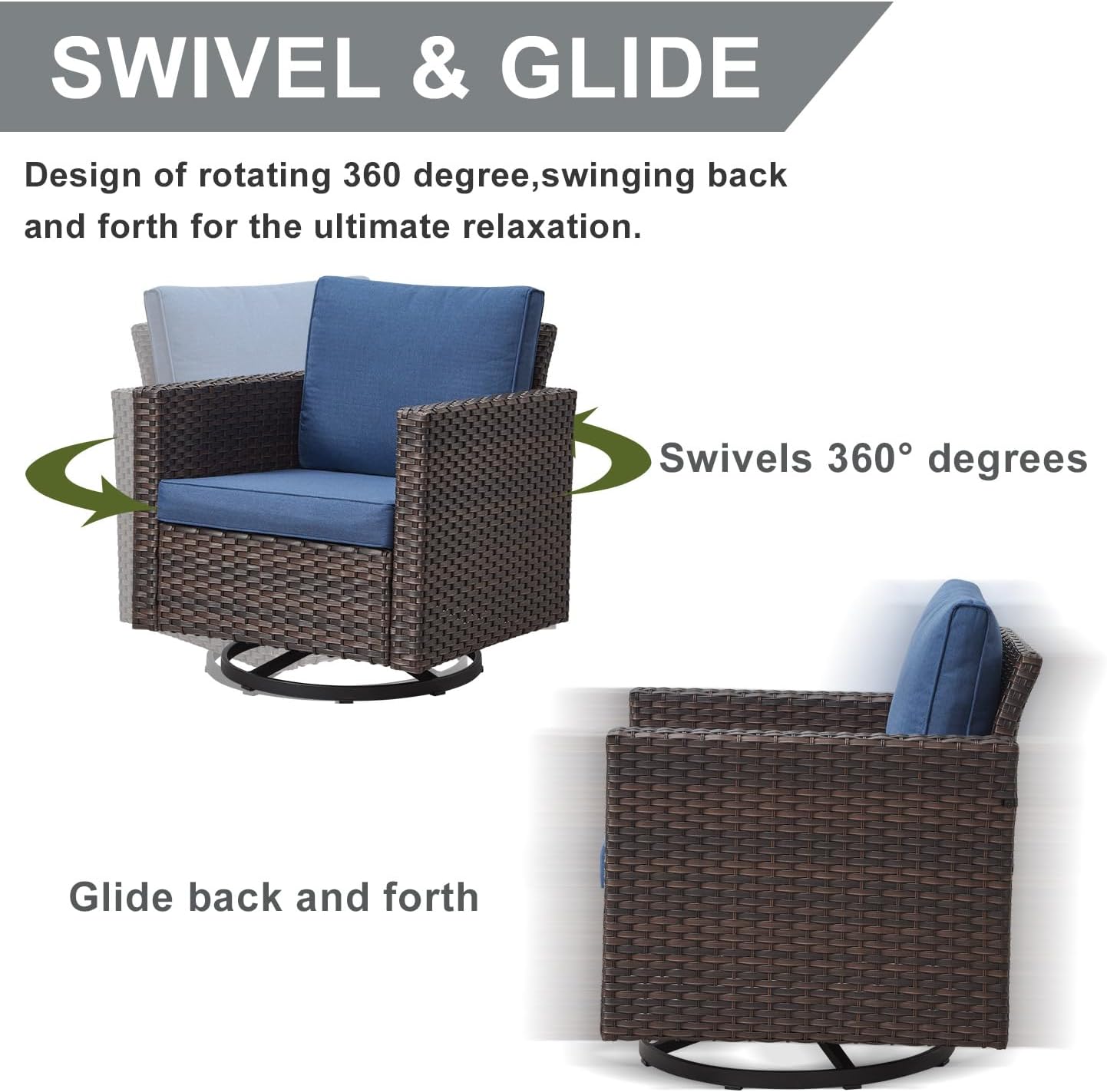 HUMMUH 5 Piece Patio Furniture Set,Wicker Swivel Rocker Patio Chairs Set of 4 with 30'' Fire Pit Table Outdoor Furniture Set for Porch,Garden,Backyard