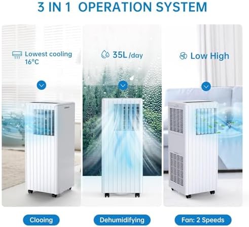 8,000 BTU Portable Air Conditioner, Smart Control, Cools up to 350 Sq. Ft., with Dehumidifier & Fan mode, Easy- to-use Remote Control & Window Installation Kit Included