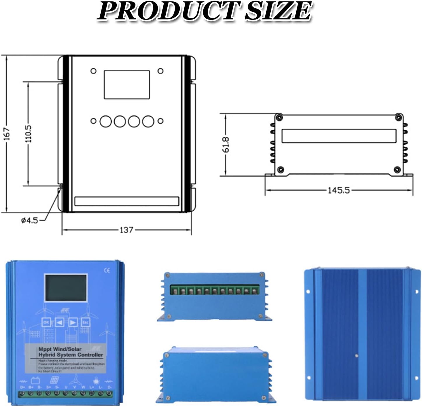 18000W MPPT Wind & Solar Panel Regulator Hybrid Charge Controller, 12V 24V 48V Automatic Wind-Solar Hybrid Charge Controller for Lead Acid Gel Power Supply,48V