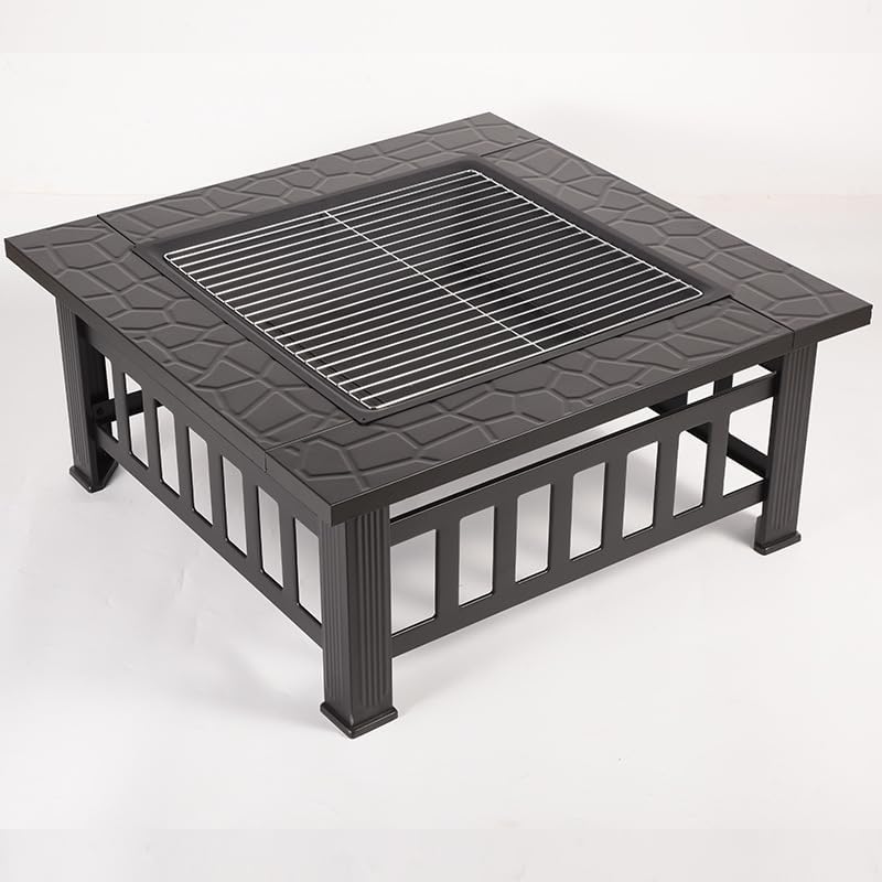 Outdoor Fireplaces Outdoor Metal Wood Burning Square Fire Pit Portable Garden Courtyard Bowl Spark Screen Cover Fire Pits