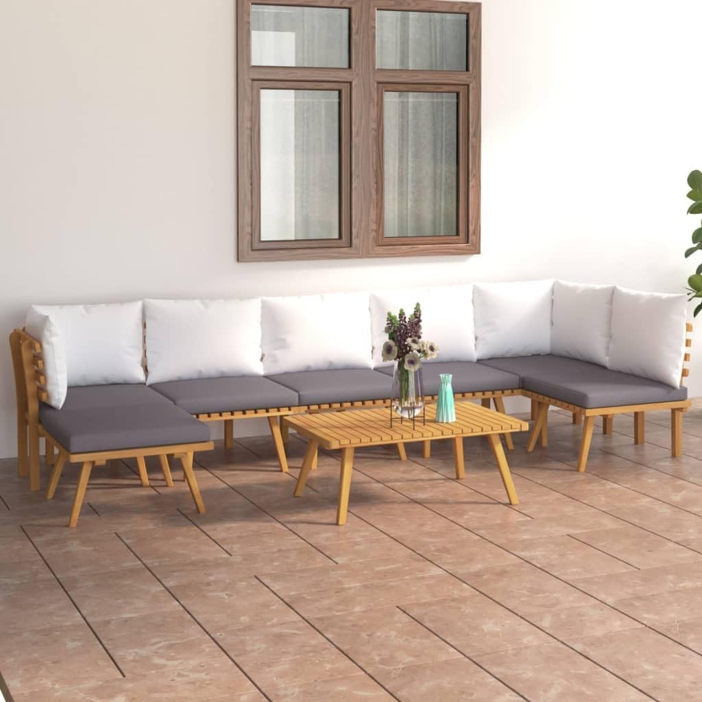 8 Piece Patio Lounge Set with Cushions Solid Acacia Wood,Acacia Wood Patio Lounge Set: Durable and Comfortable for Outdoor Relaxation Patio Furniture Sets, Outdoor Furniture Sets