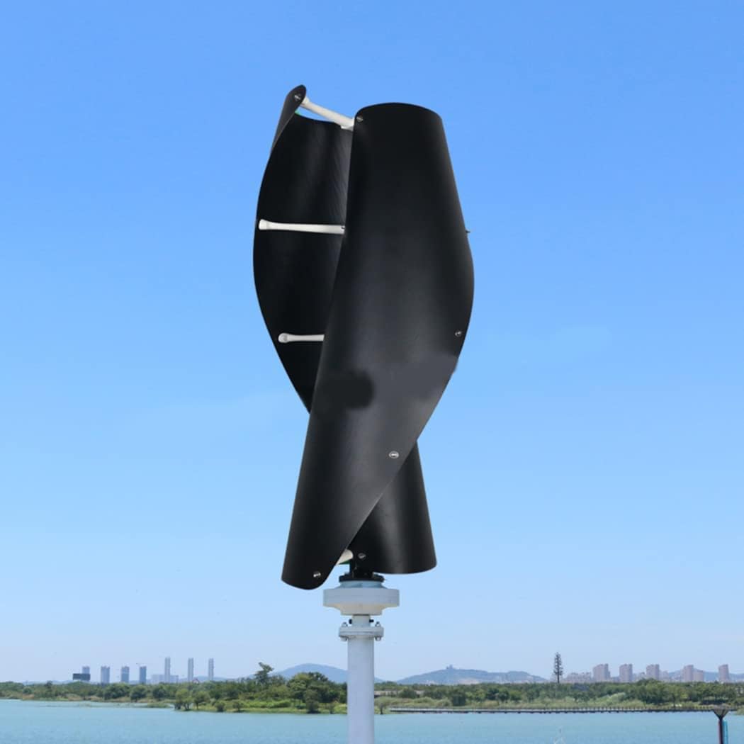 Black Vertical Wind Turbine Generator, 8000W 12V-220V with Controller 3 Phase 2 Blades Home Use New Spiral Wind Turbine Low Noise for Garden Home