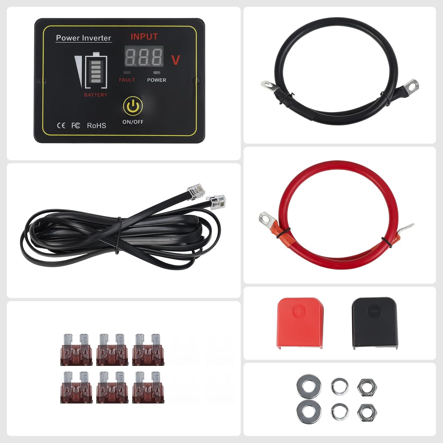 PowMr 3500W Pure Sine Wave Inverter 12V DC to 110V AC for Home, RV, Truck, Off-Grid, Solar Inverter with Dual AC, LCD, USB, Battery Cables for 12V Lead-Acid & Lithium Battery