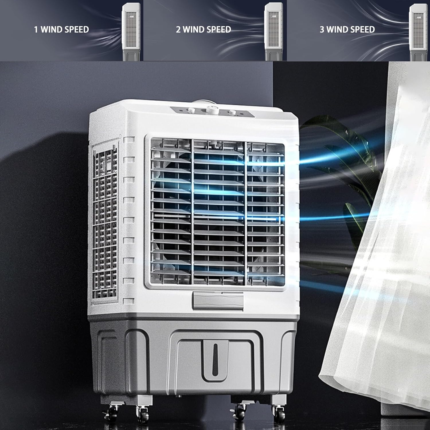 Portable Air Conditioner for Efficient Cooling, 3 Wind Speed Swamp Cooler, Evaporative Air Cooler with Knob Control & Water Tank, for Home Factory Supermarket(95cm/37.4in)