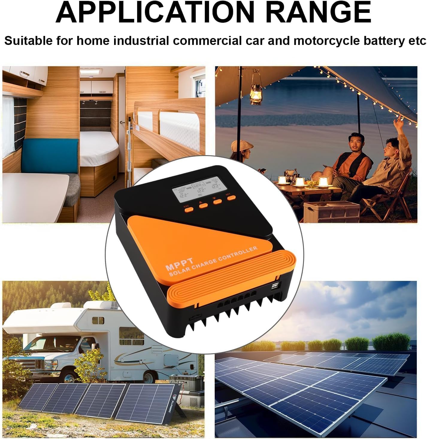 60A MPPT Solar Charge Controller 12V/24V Auto Adaptive - Dual Fans - Dual 5V/3A USB Charging Port, for LiFePO4, LA, Lithium, TL, Gel, Flooded, and AGM Battery