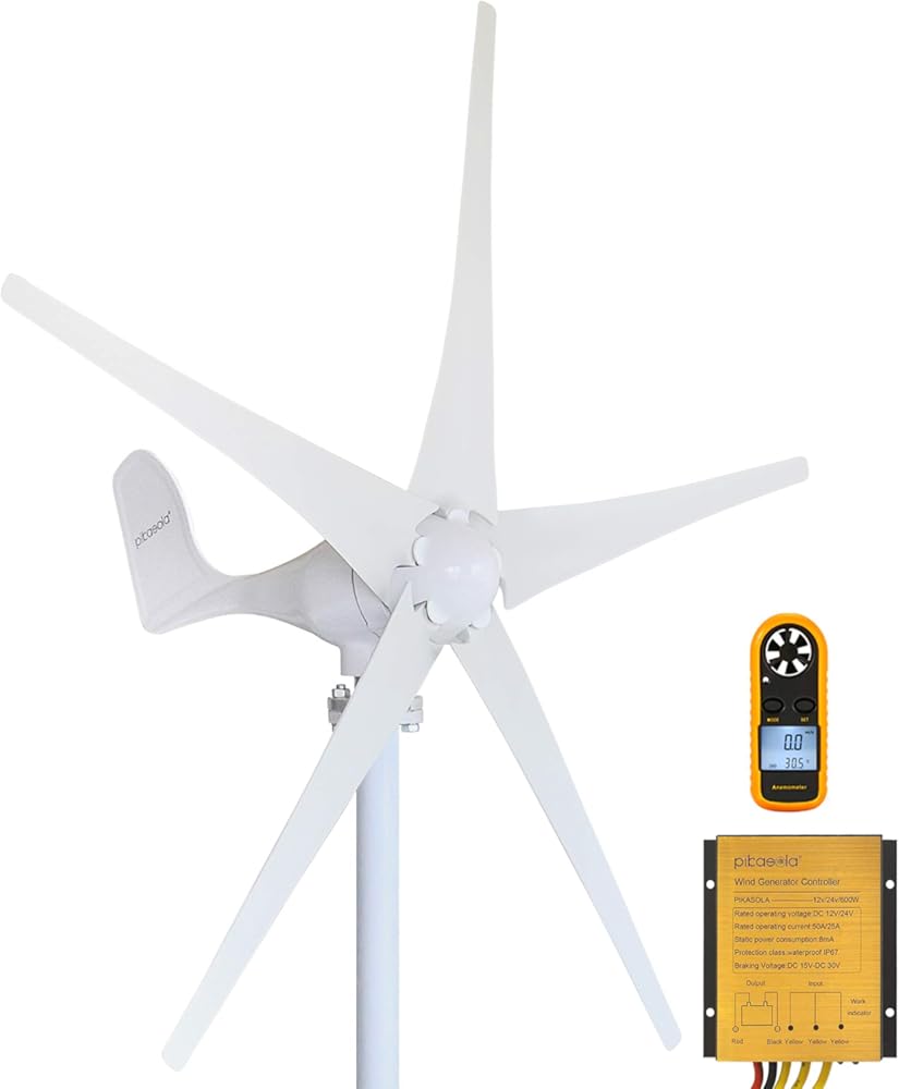 Pikasola Wind Turbine Generator Kit 400W 24V with 5 Blade, Wind Generator Kit with Charge Controller, Wind Power generator for Marine, RV, Home, Windmill Generator Suit for Hybrid Solar Wind System