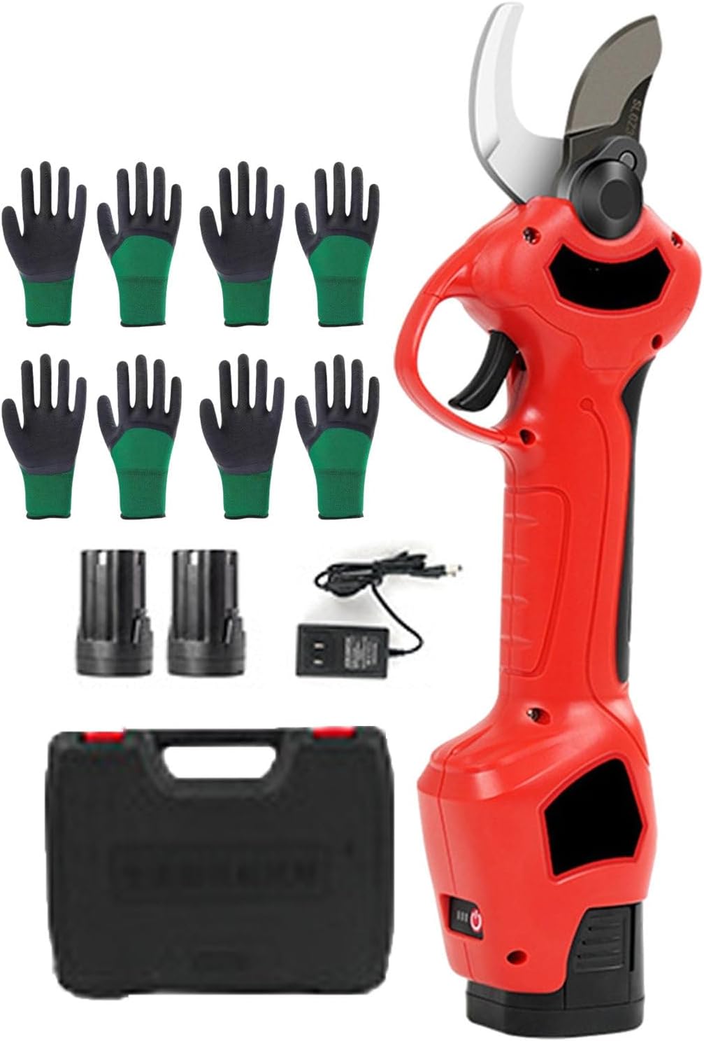Electric Pruning Shears with 2 16.8V Batteries Portable Garden Pruner Battery Operated for Tree Pruning, Non-Slip Handle (with 12 Gloves and Tool Box)