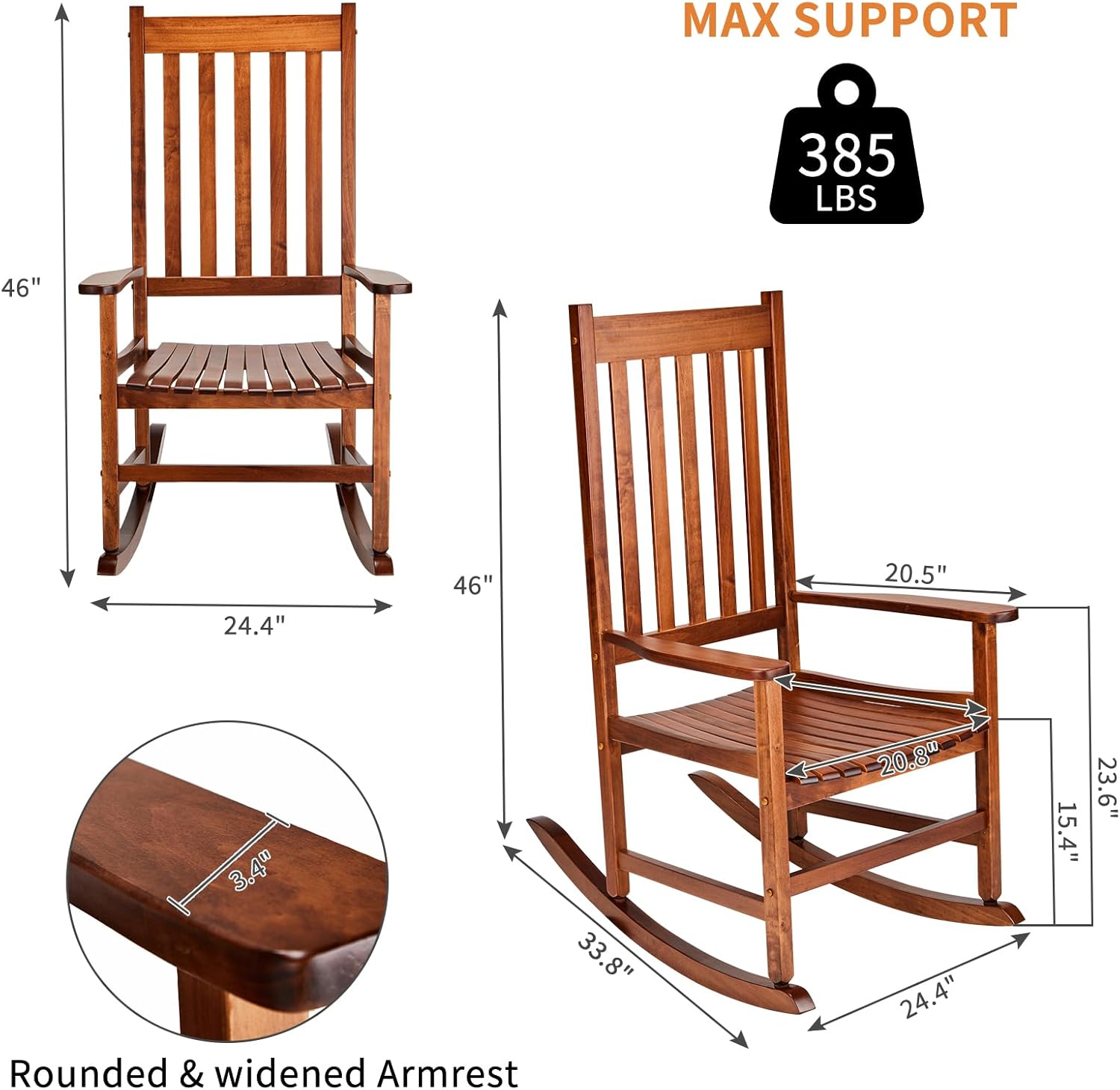 Outvita Outdoor Rocking Chair, Solid Wood High Back Rocker, All Weather Lounge Chair for Porch Patio Fire Pit Garden Backyard Deck Indoor, Natural