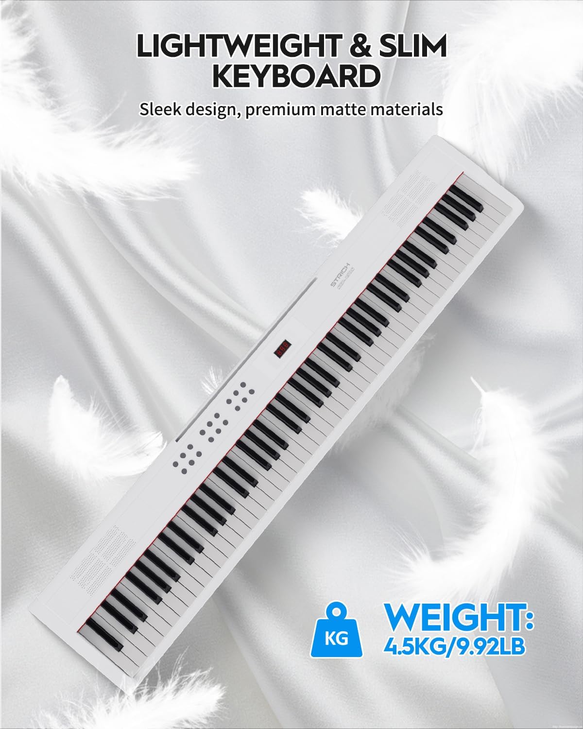 STRICH 88 Key Digital Piano Full Size Electric Keyboard with Stand, Semi-Weighted Sensitive Keys, Portable Electric Piano Set, Bundle with Sustain Pedal, Headphones, Music Rest, White, SEP-150S