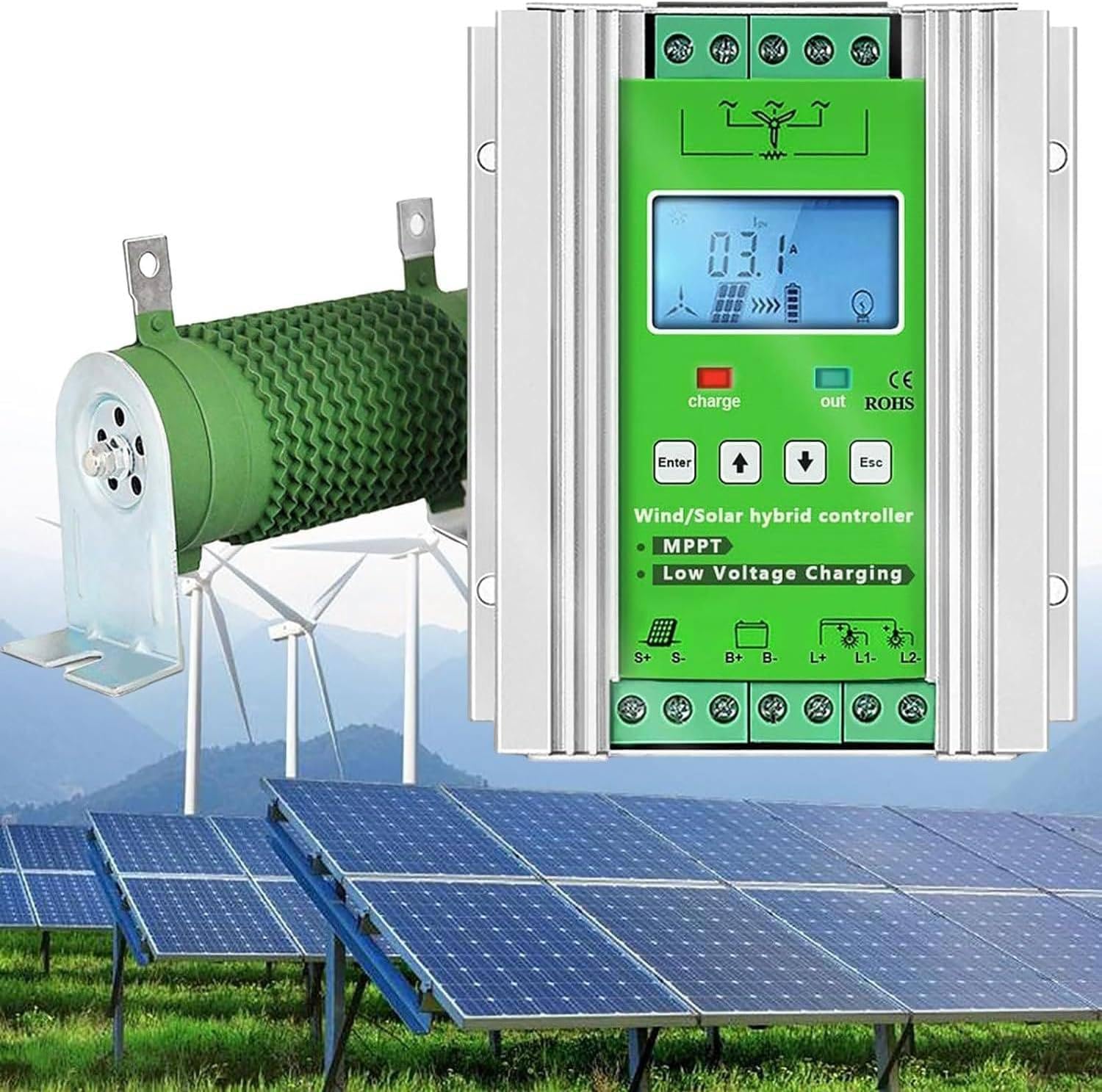Solar Panel Wind Generator MPPT Charge Controller,12V 24V 48V Auto Regulator with LCD Display,Battery Off Grid Controller 48V-3000W