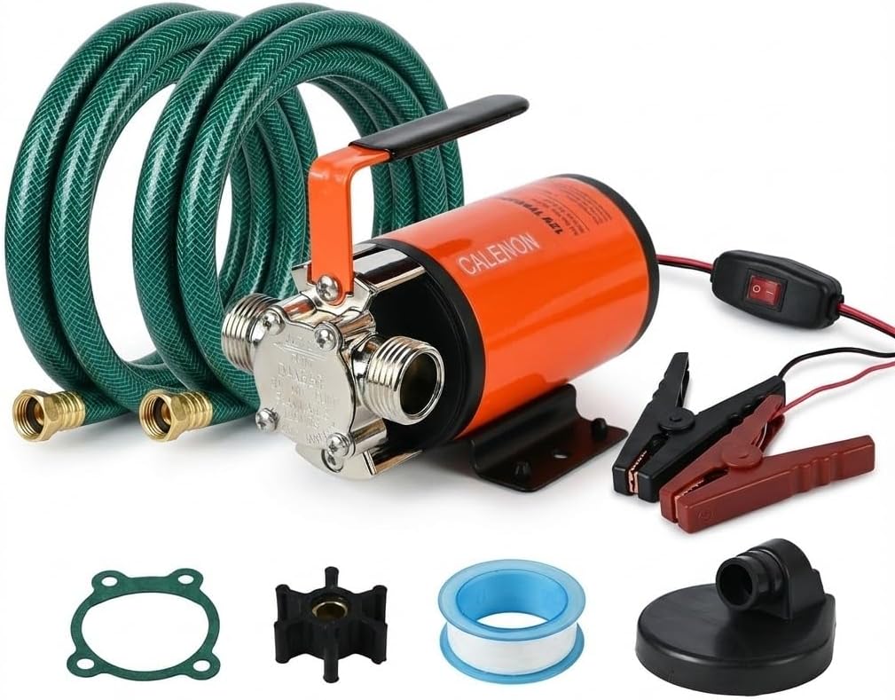 12V Water Transfer Pump, 330 GPH Portable Electric Utility Pump with On/Off Switch, 2 * 6ft Hoses Kit for RV, Marine, Garden, Pool, Aquariums Water Removal