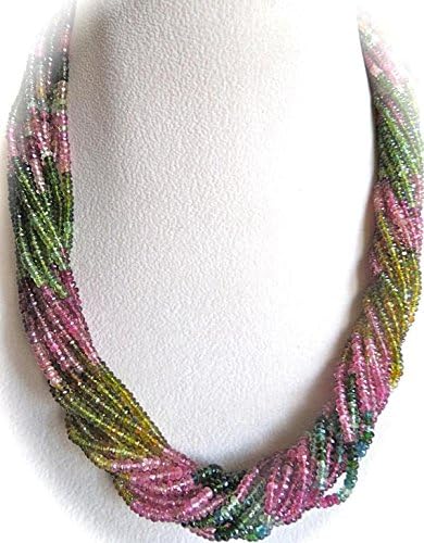 16 Line MULTI TOURMALINE Facetted Rondelle BEADS Necklace 21 INCH 3MM