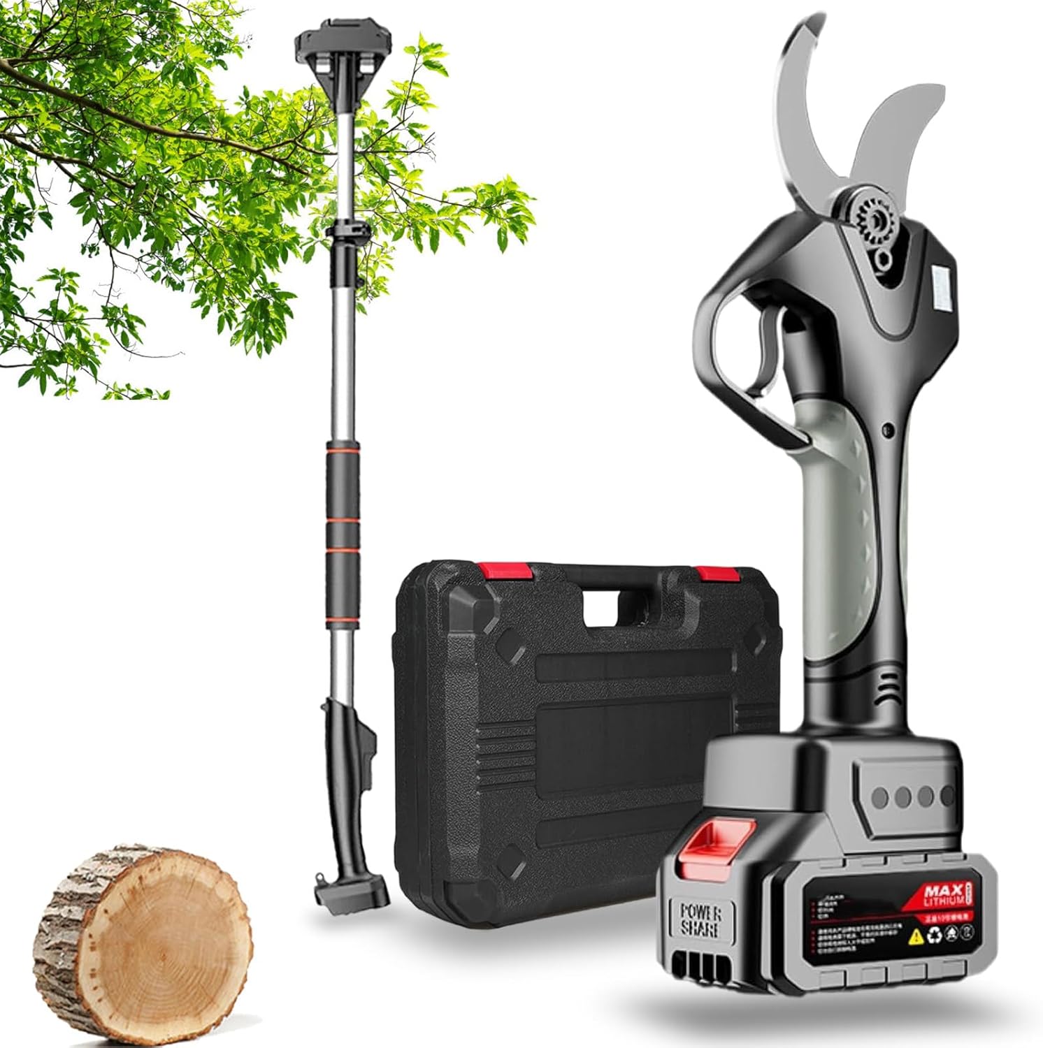 Electric Pruning Shears, Professional Battery-Powered Scissors for Pruning Tree Branches, Maximum Cutting Diameter 7.8cm, with Extension Rod, 4500mAh Battery,‎1Battery