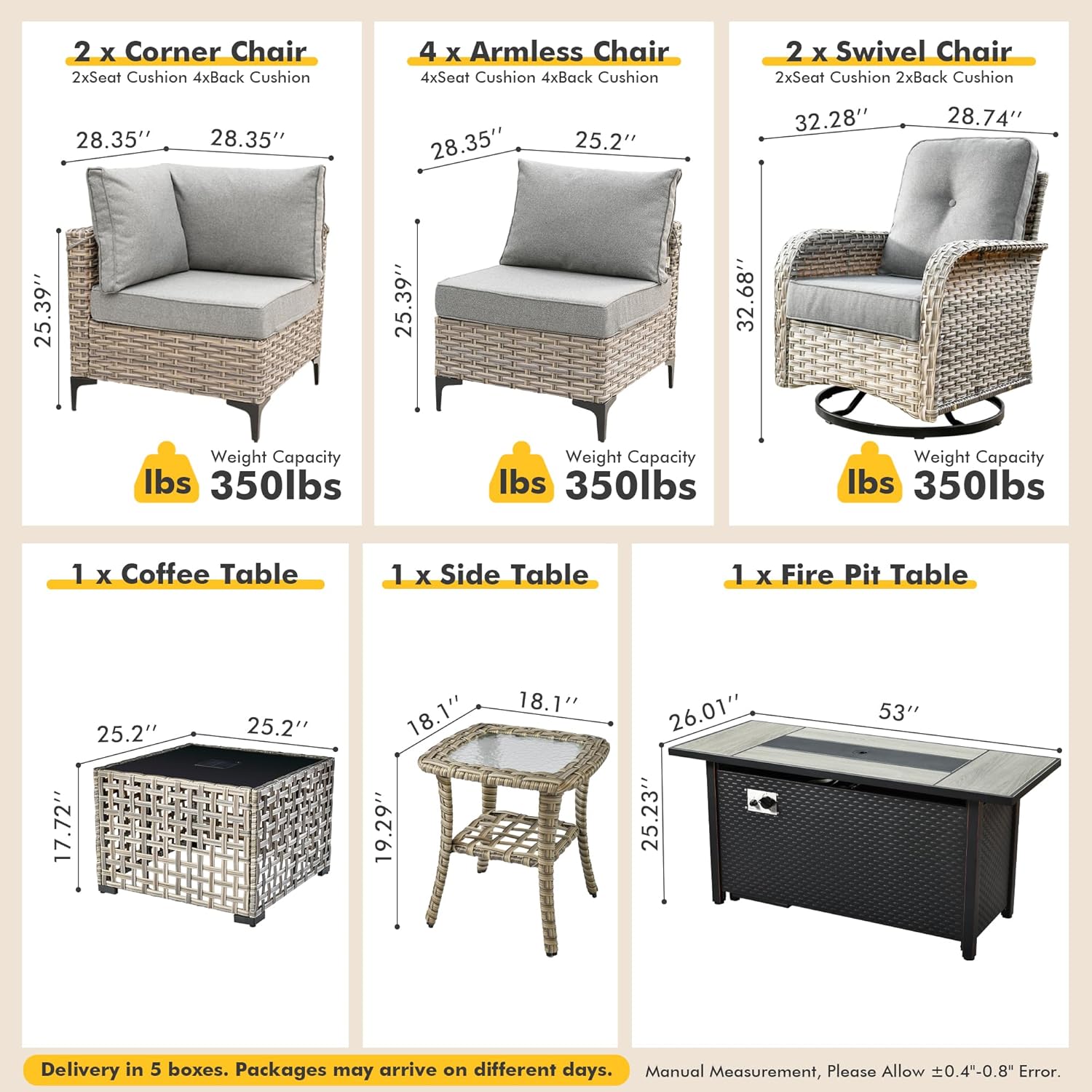 Outdoor Sectional Patio Furniture Set with Fire Pit Table and Swivel Rocking Chairs,11 Pieces Wicker Conversation Sets L Shaped Couch Out Door Sofa Outside Furniture for Garden Deck Yard,Dark Grey
