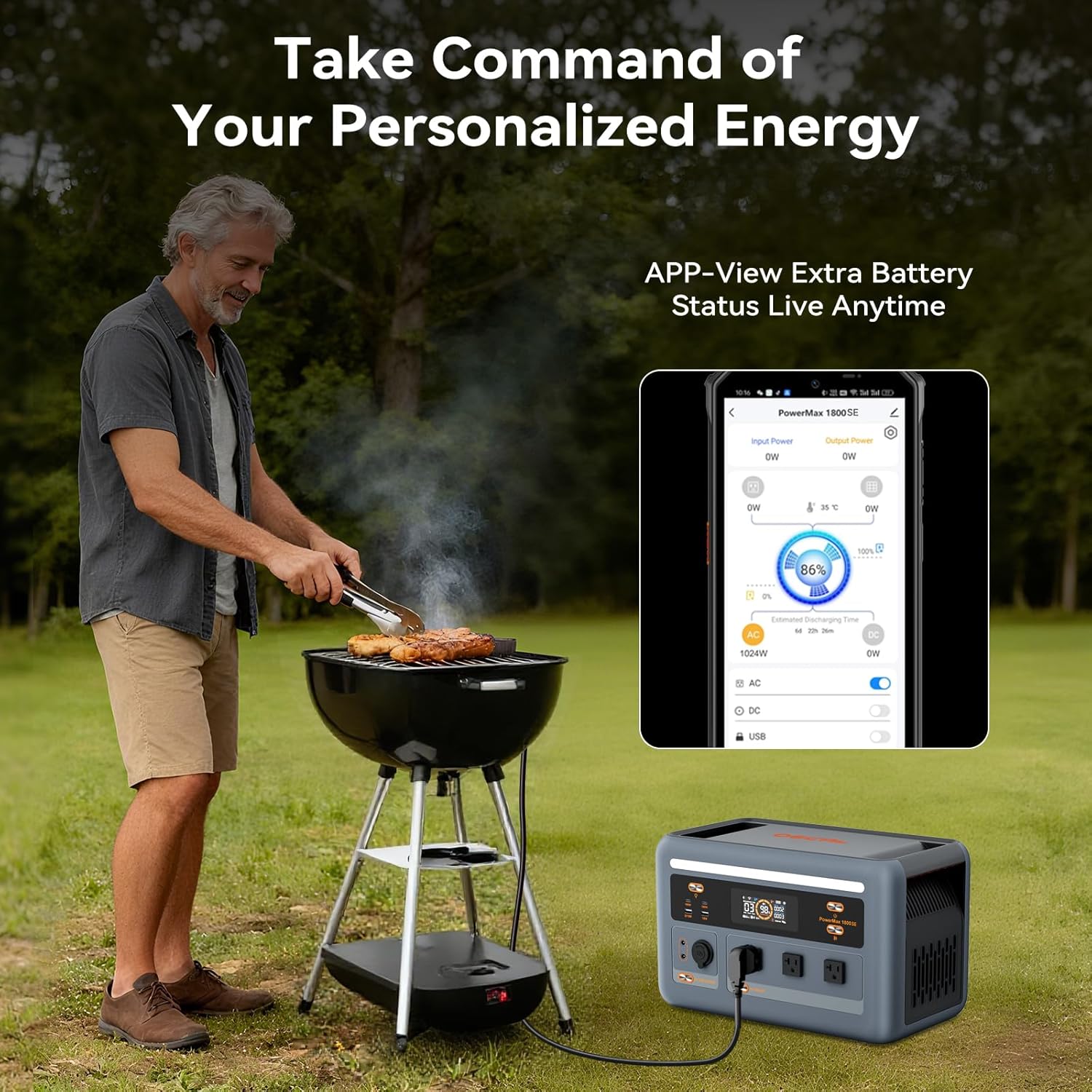 OSCAL PowerMax 1800SE Portable Power Station, 1024Wh LiFePO4 Battery, 1800W AC (3600W Surge)/100W USB-C Output,8ms UPS Solar Generator(Solar Panel Optional) for Camping, RV, Home Backup Power