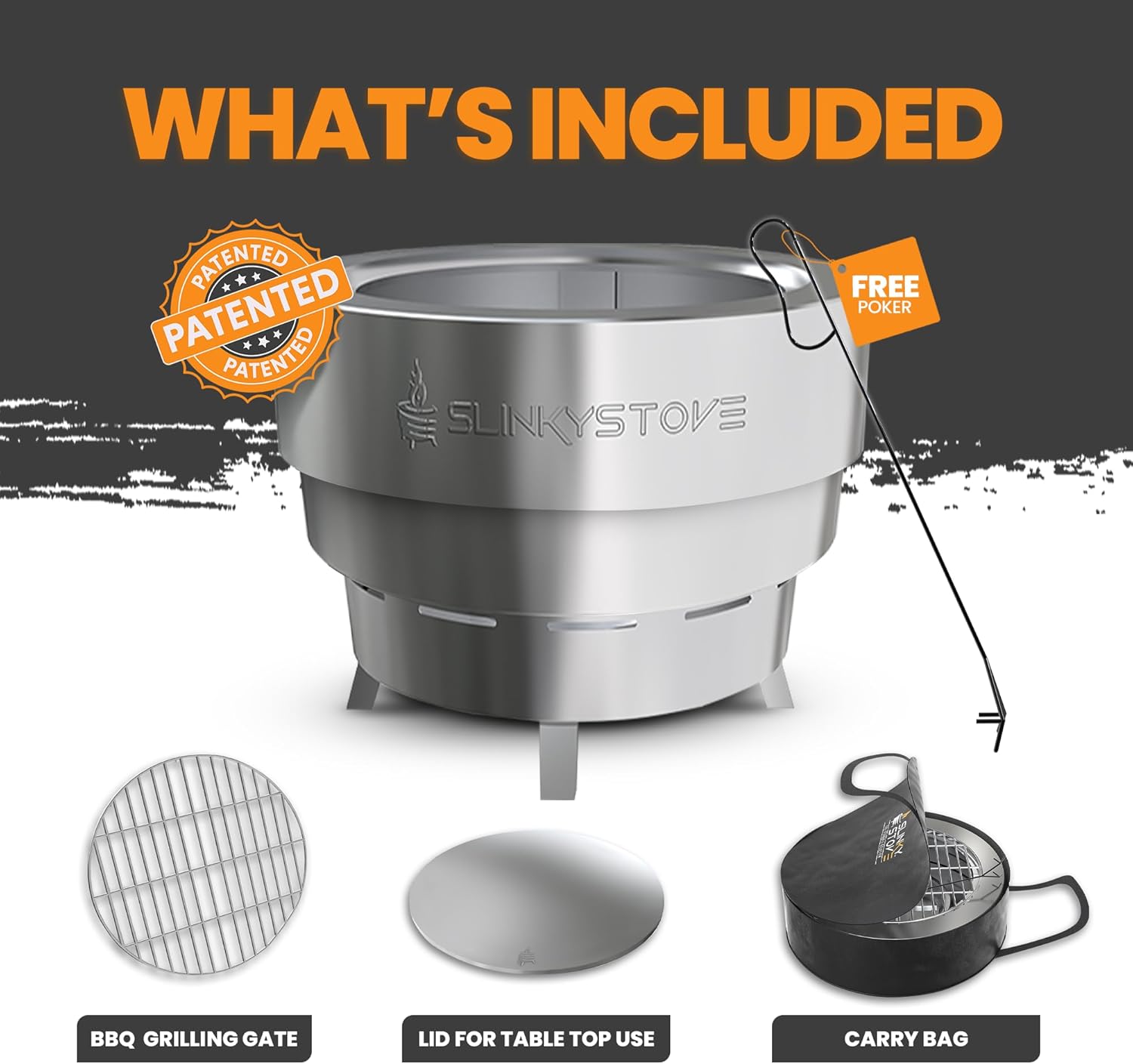 Slinky Stove Smokeless Fire Pit for Outdoor Wood-Burning - 17-Inch Patented Collapsible Firepit with Cooking Grill - Portable Stainless Steel Solo Pit for Camping, Backyard, Patio Bonfires