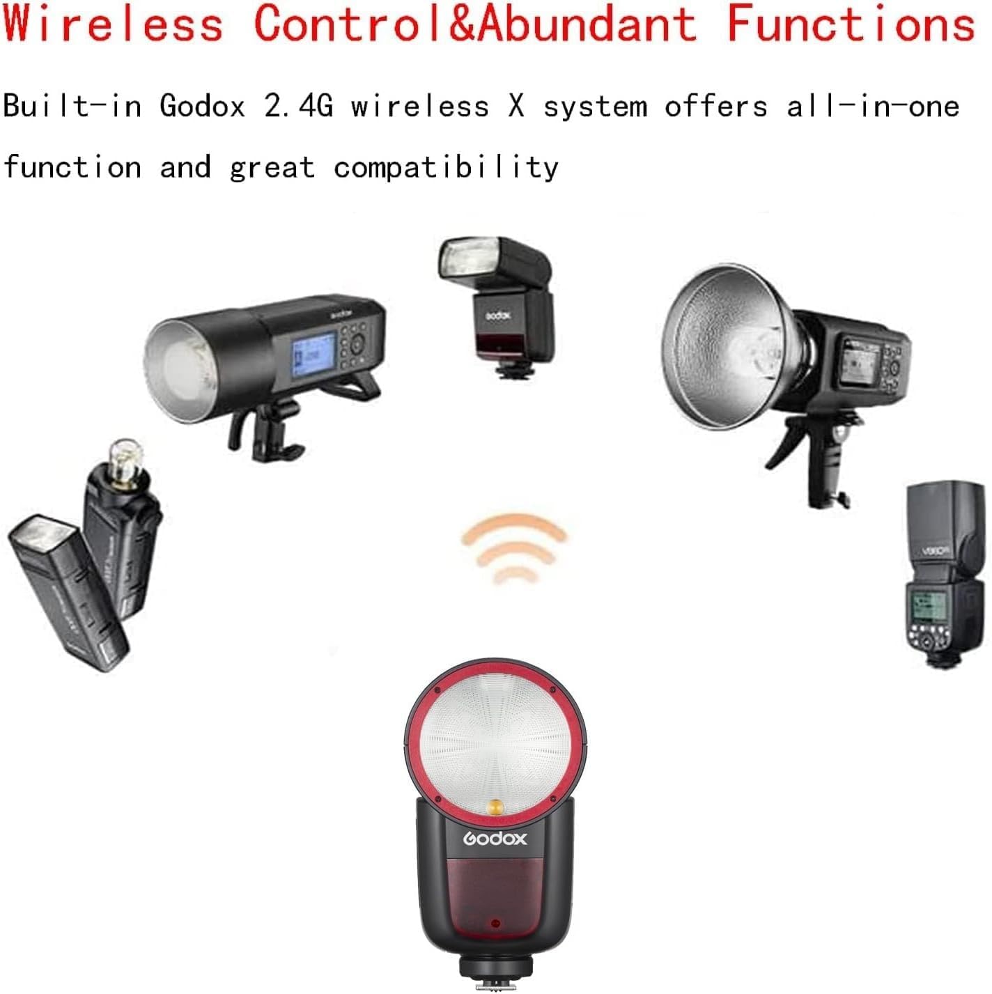 Godox V1 V1-C V1C USA Version Camera Flash with Godox AK-R1 Accessories Kit for Canon Cameras,76Ws 2.4G TTL 1/8000 HSS,480 Full Power Shots,1.5s Recycle Time,2600mAh Li-ion Battery