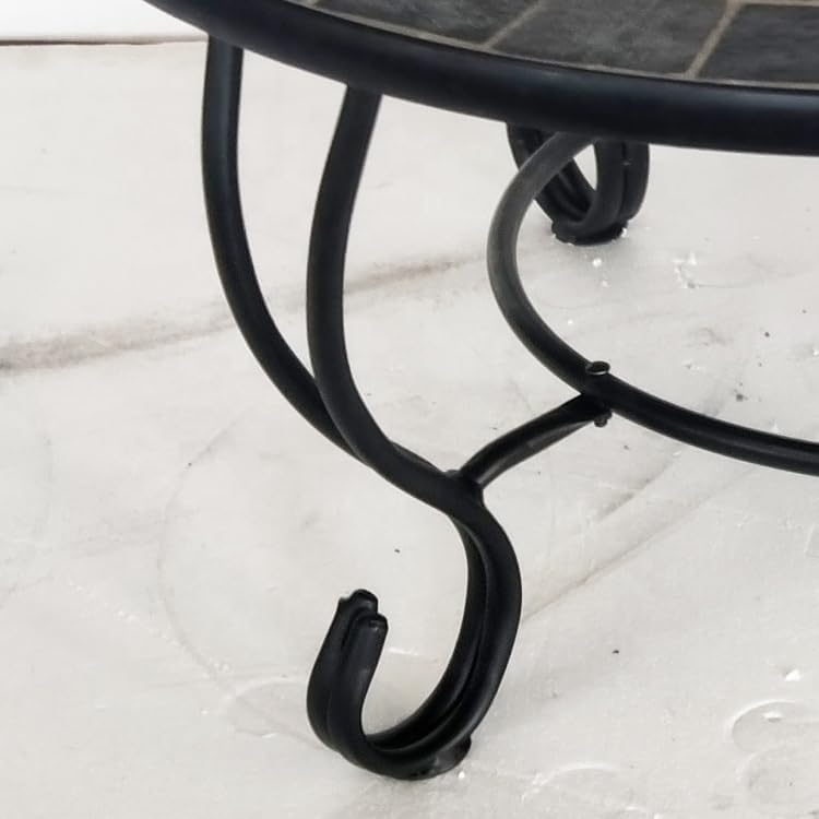 Outdoor Mosaic Fire Pit Table with Mesh Cover, Round 30-inch Patio Heater with Metal Stand, Decorative Tile Design, Includes Poker Tool Customized (Black)
