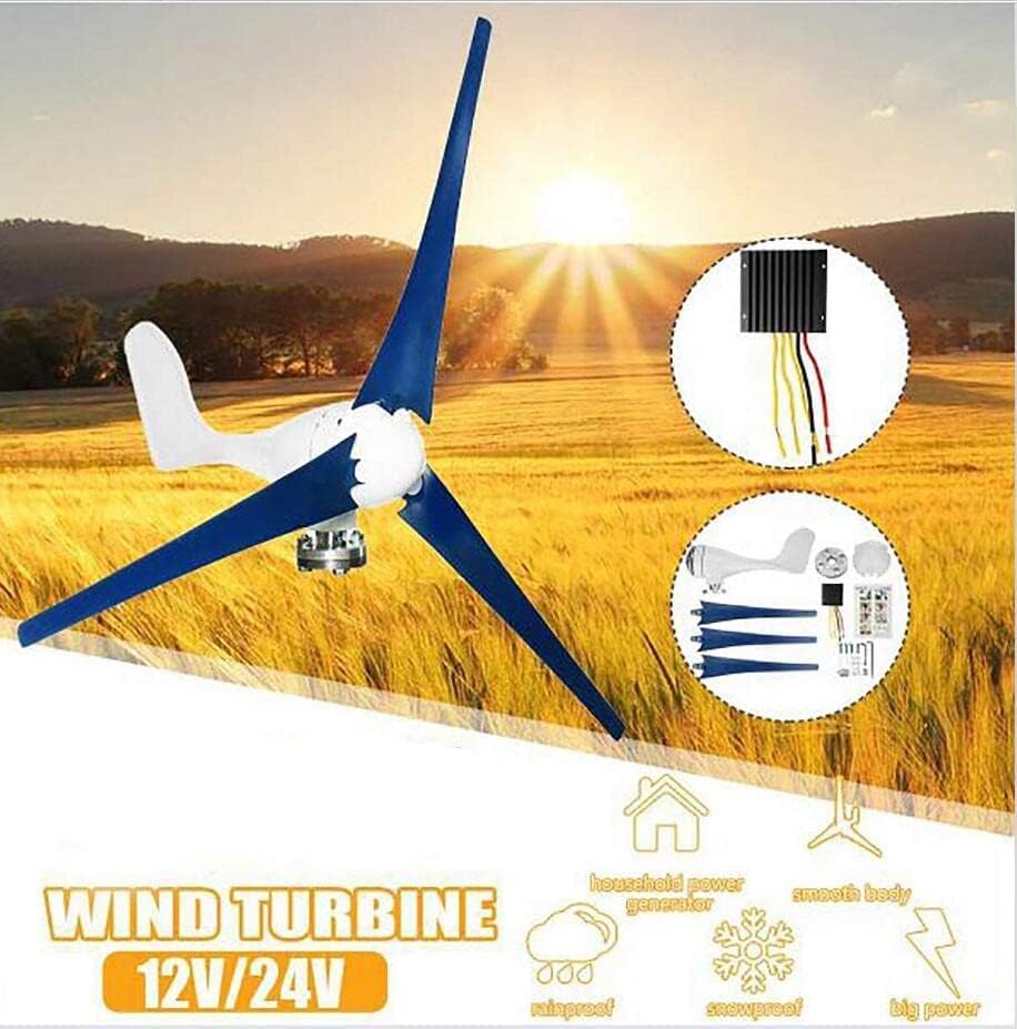 LiuSj JUnSt No Noise 3 Blades Wind Turbine Generator Kit, 12000W Vertical Wind Turbine Motor with Charge Controller Kit for Home Use(Blue)