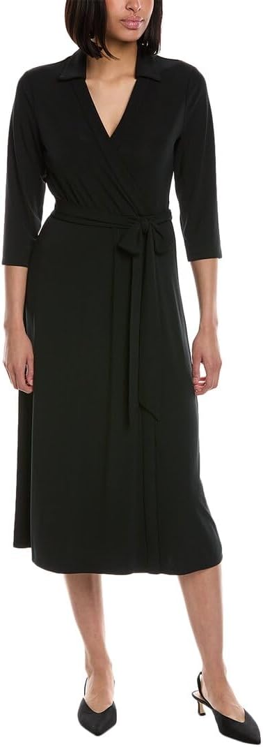 Anne Klein Women's Midi Length Collared Wrap Dress