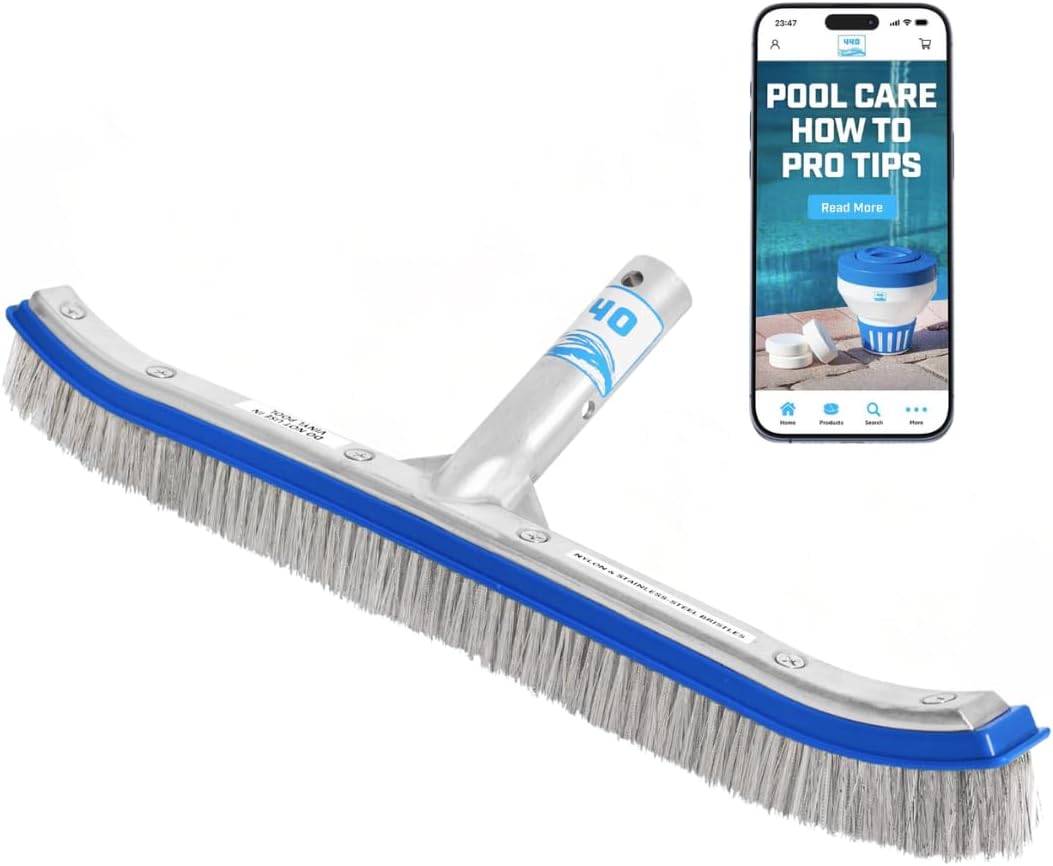 440 Combo Nylon and Stainless Steel Pool Brush - 18-Inch Heavy Duty Head for Cleaning Inground Pool Tiles, Walls, Floor and Steps - Scrub Brush Replacement Head, Strong Bristles - No Pole - Pack of 12