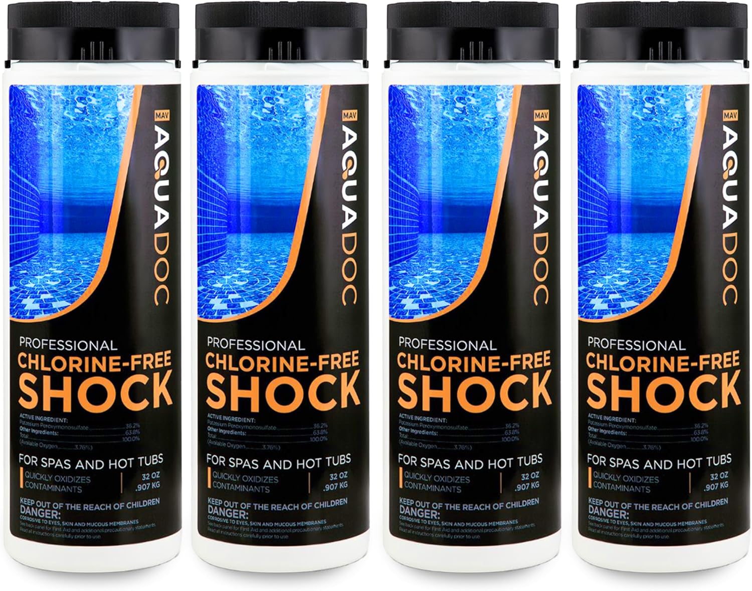 Non-Chlorine Spa Shock for Hot Tub 32oz (4 Pack) - Chlorine Free Oxidizing Hot Tub Shock to Assist Sanitizers, Spa Chemicals Made in The USA - AquaDoc