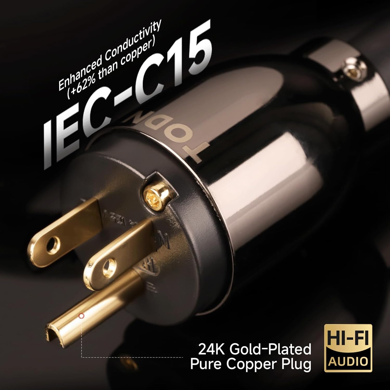 TODN HiFi Audio Power Cable for Audiophile with O-C-C Cores, 24K Gold Plated 3 Prong Power Cord Plug/IEC C15, Φ17.5mm, 3ft/1m