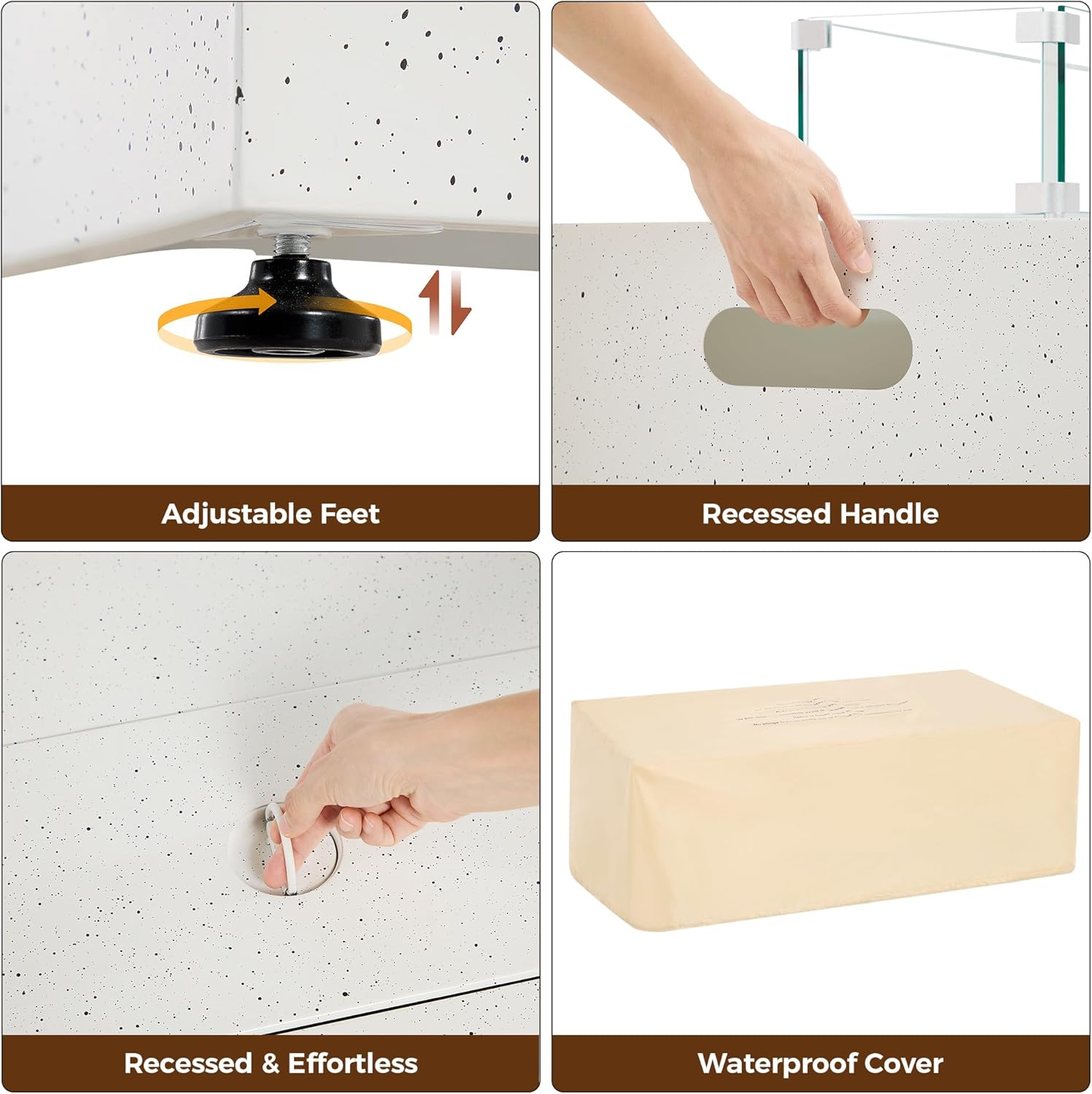 IRONCK 43-inch Outdoor Propane Fire Pit Table w Tank Table, CSA Certified, 2 in 1 Rectangular Patio Fire Pit w Glass Rocks, Wind Guard and Cover, 50000 BTU Outdoor Heater for Garden, Pool, White