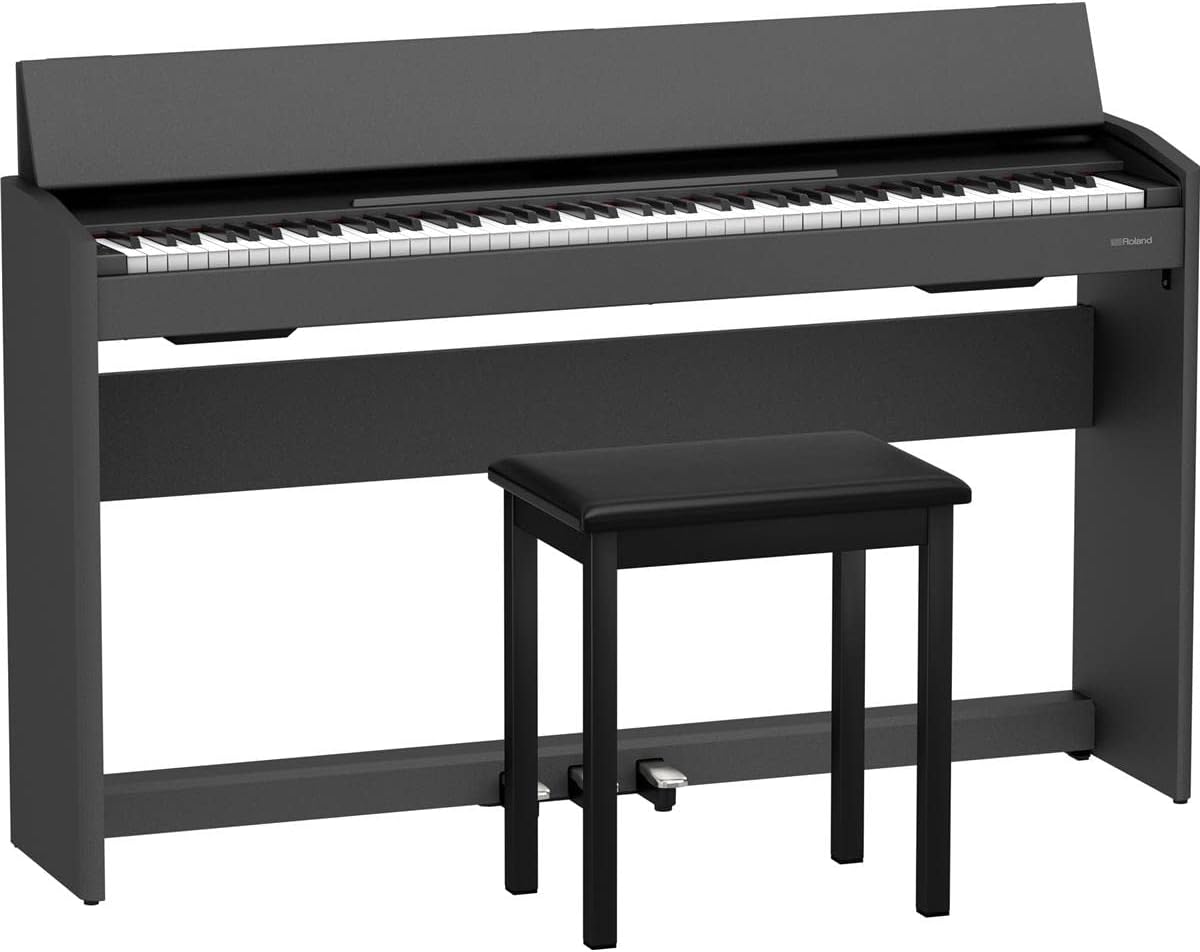 Roland F107 Digital Home Piano Bundle with RockJam KB100 Adjustable Padded X-Style Keyboard Bench, Black