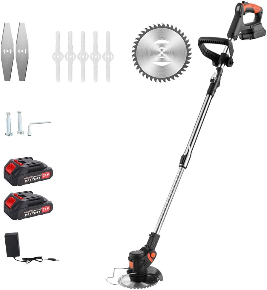 Electric Hand Push Lawn Mower, Cordless Lithium Battery Lawn Mower with Detachable Wheels and LED Power Display, 10000RPM 3 in 1 Cordless Grass Trimmer, Adjustable Length & Angle W