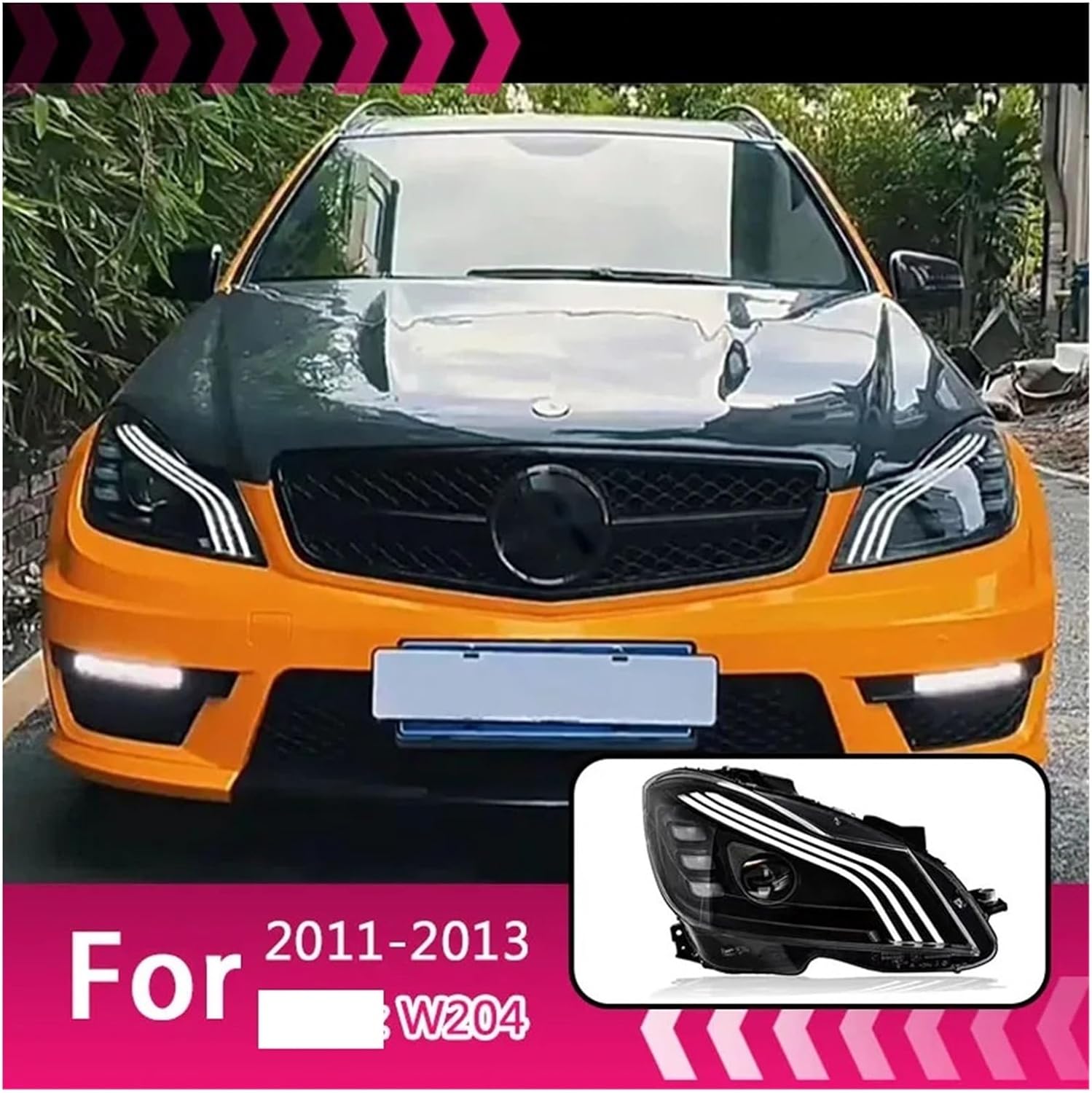 Car Lights Compatible For Benz C Class W204 2011-2014 Style LED Auto Headlamp Assembly Projector Lens Accessories Kit(2 PCS,Xenon)