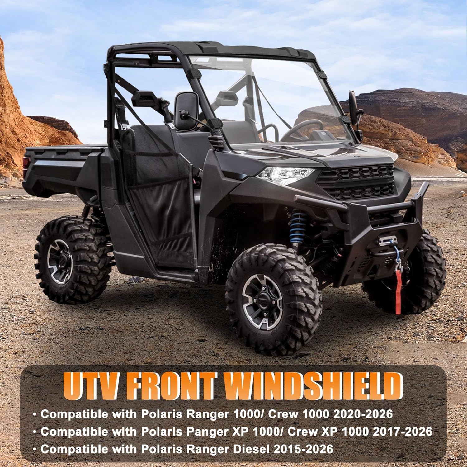 Ranger 1000 Windshield, UTV Front Full Windshield Fits for Polaris Ranger 1000/Crew 1000 2020-2026, Ranger XP 1000/Crew XP 1000 2017-2026, Ranger Diesel 2015-2026, Polaris Ranger Accessories