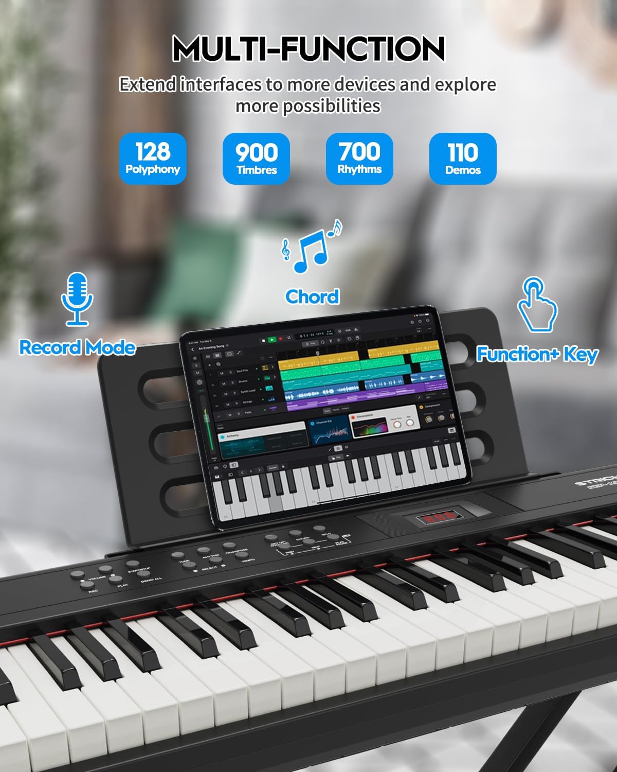 STRICH 88 Key Digital Piano Full Size Electric Keyboard with Semi-Weighted Sensitive Keys, Portable Electric Piano Set for Beginner, Bundle with Sustain Pedal, Headphones, Music Rest, SEP-150S