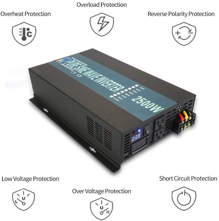 WZRELB 2500W 36V 120V Pure Sine Wave Power Inverter with 2 AC Outlets,Car Inverter