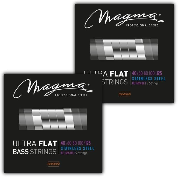 Magma Ultra Flat Electric Bass Guitar Strings - 5 String Light Gauge Stainless Steel Strings - Long Scale 34 inch 5 String Sets 40-125 gauges (BE155SUF) - 2 Sets Bass Strings