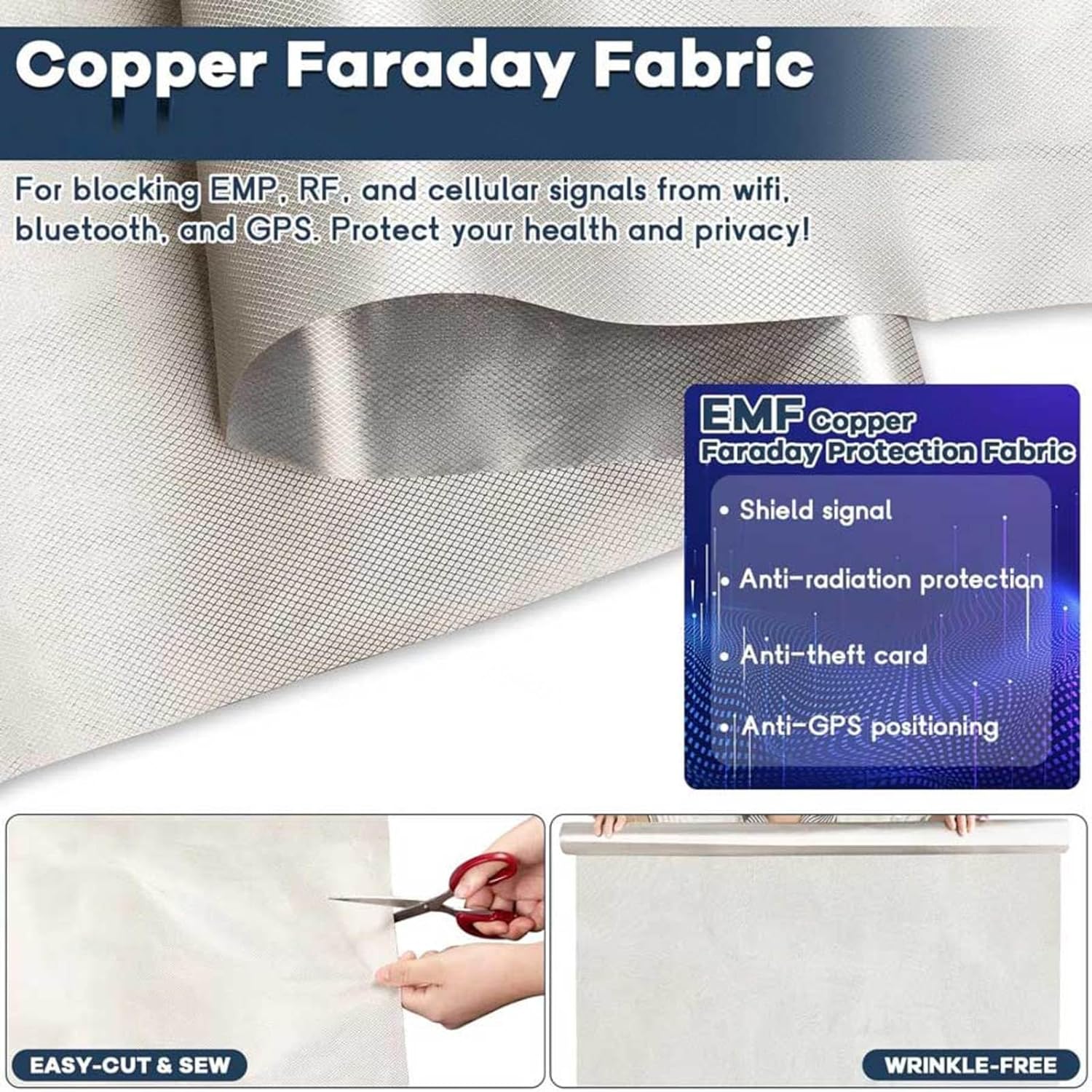 Faraday Cloth EMP Proof for Generators Faraday Cage for Generator Conductive Material Cover for WiFi, Cell, Bluetooth, RFID, Shields RF,gold-9x1.1m