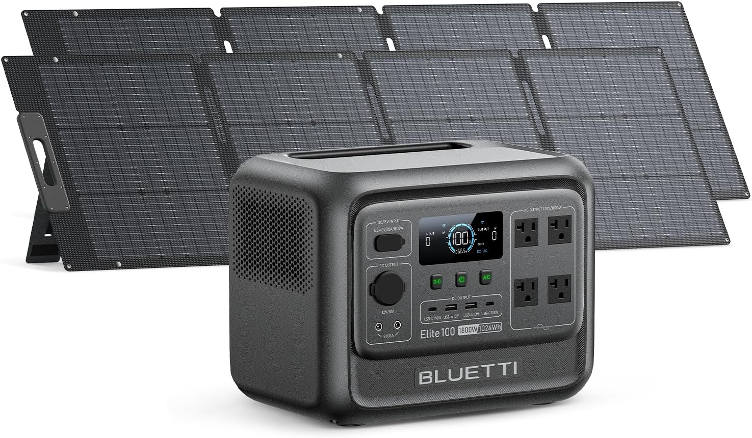 BLUETTI Solar Generator Elite 100 V2 with 2 200W Solar Panel (ship separately), 1024Wh Portable Power Station w/ 4 1800W AC Outlets, 35% Smaller, Ideal for Camping, Emergencies, Backup Power (2025New)