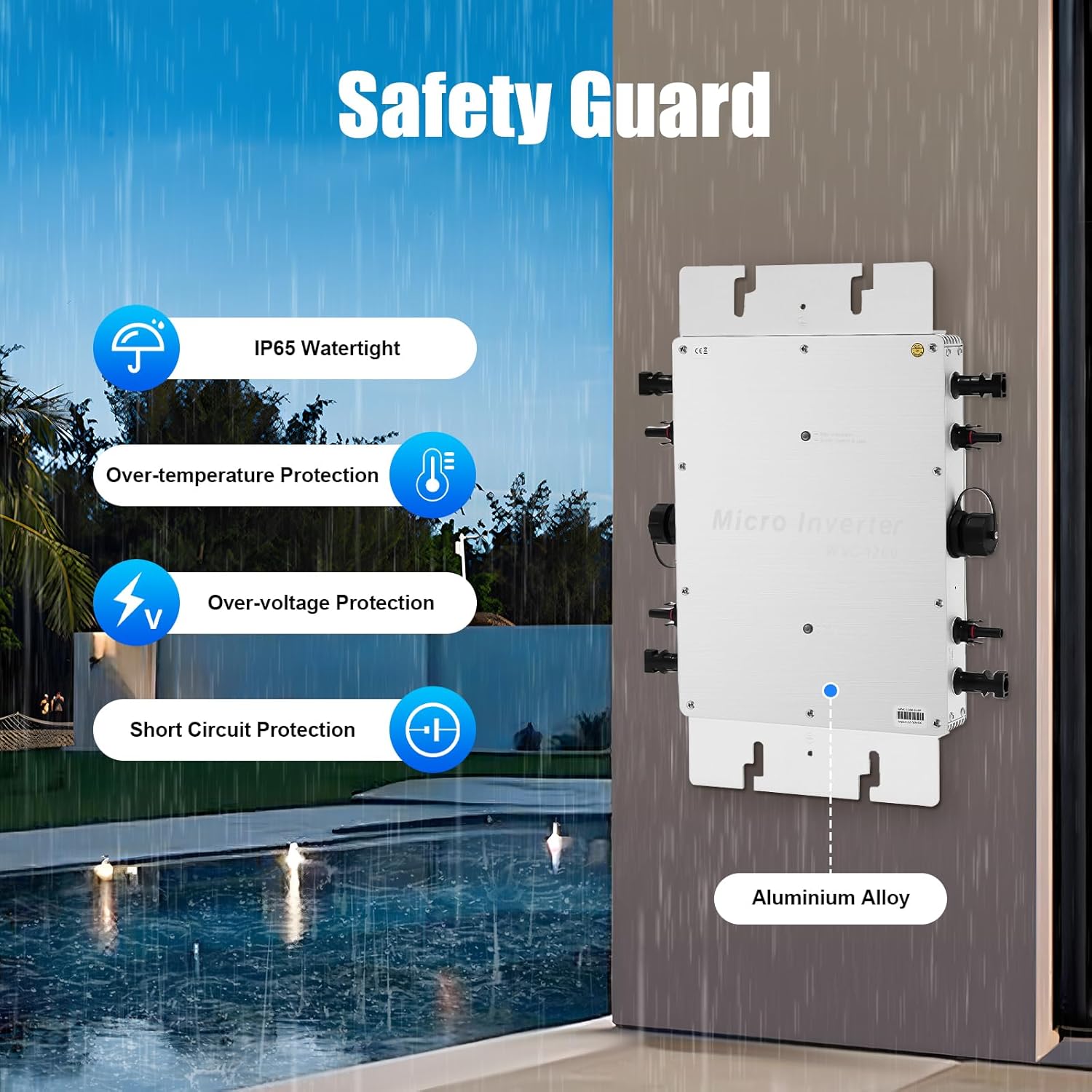 1200W Solar Grid Tie Micro Inverter, Waterproof IP65 Micro Inverter with AC Data Monitoring Display LCD Screen Pure Sine Wave Inverters for 30V/36V Solar Panels 8.27x14.72x1.57 inch