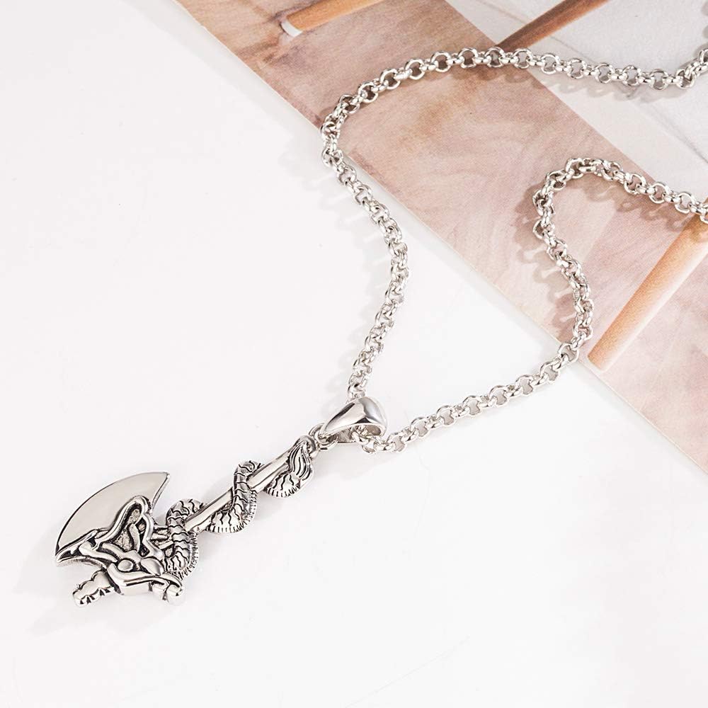 Dankadi Personalized Men's Charm Jewelry 925 Sterling Silver Necklace Vintage Style Dragon Shaped Axe Pendant Necklace 18''-28''O Chain Accessory Gift