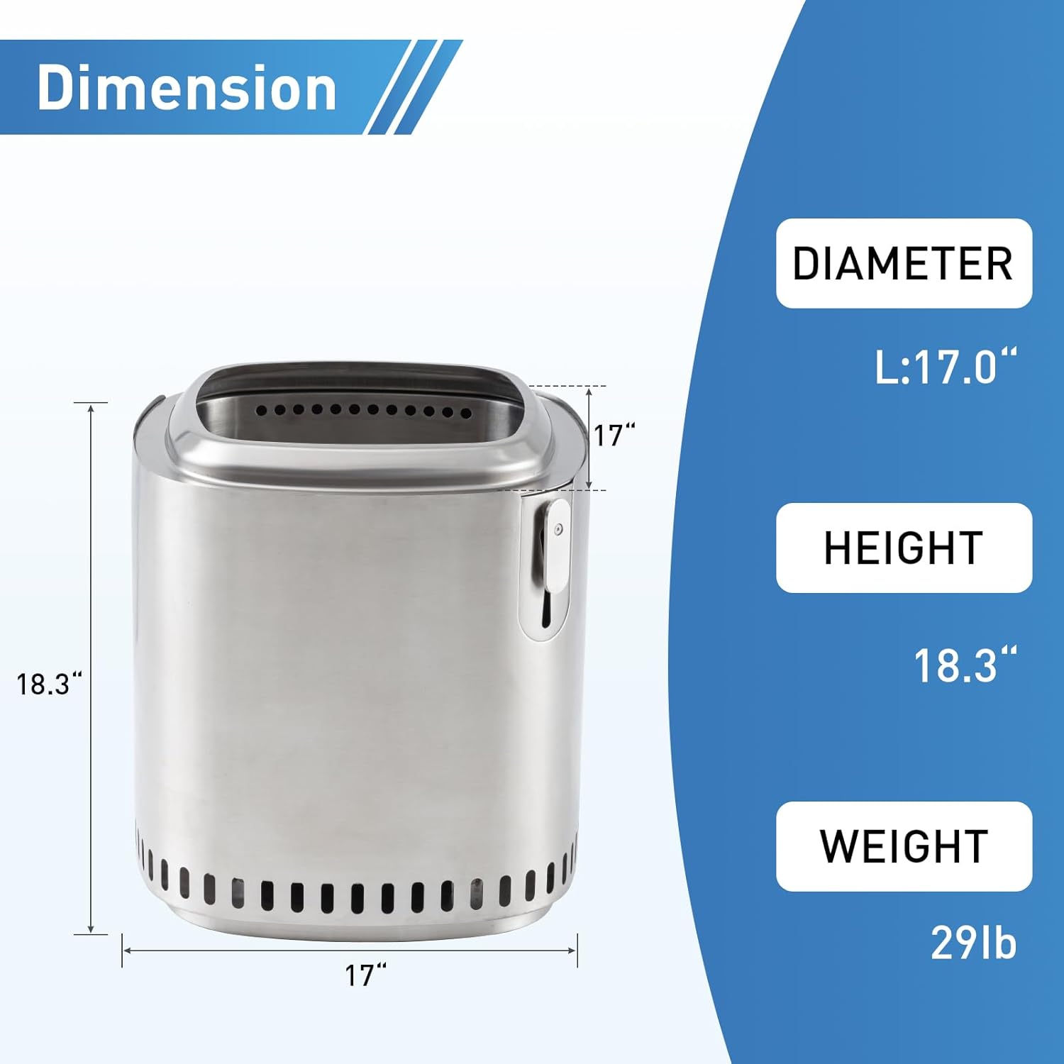 HOMPUS 17in Stainless Steel Portable Fire Pit for Outside, Smokeless Firepit, Wood Burning Lightweight Fire Pits & Outdoor Fireplaces with Removable Ash Pan & Bag