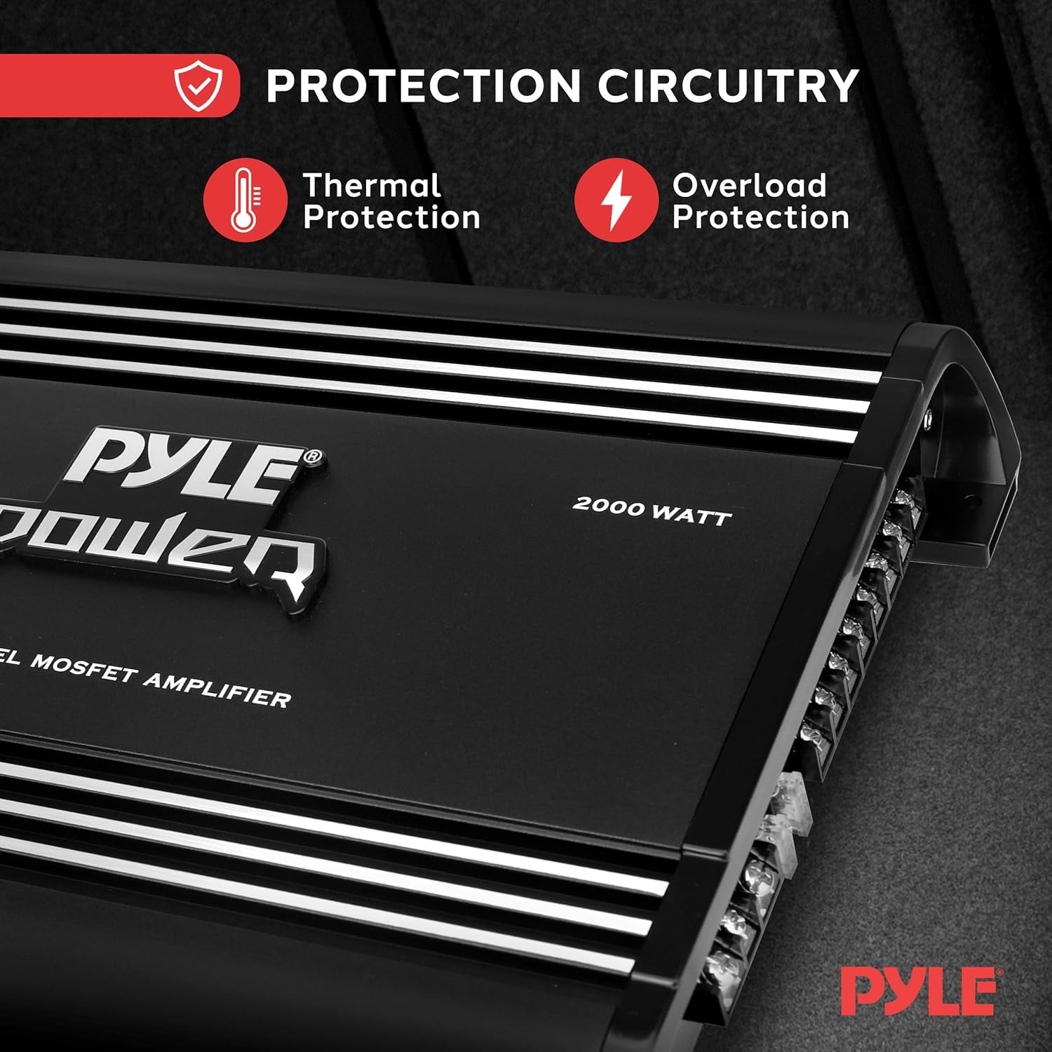 Pyle 2000W 4-Channel Car Stereo Amplifier - Bridgeable MOSFET Power - Bass Boost Control - Crossover - Silver-Plated RCA Inputs/Outputs - Thermal & Short Circuit Protection - Compact Design - PLA4278
