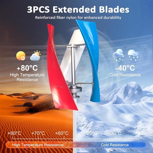 6000W Vertical Wind Turbine Generator, Low Noise, 3 Blades, Low Wind Speed Start, 24V Controller for Home, RV, Marine & Industrial Use - Efficient Renewable Energy Solution