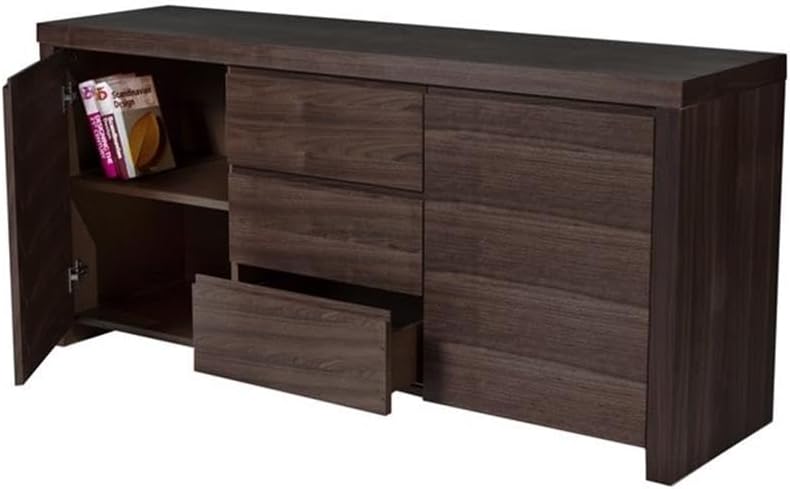 Pemberly Row Modern High Gloss Lacquer Wood Buffet in Espresso