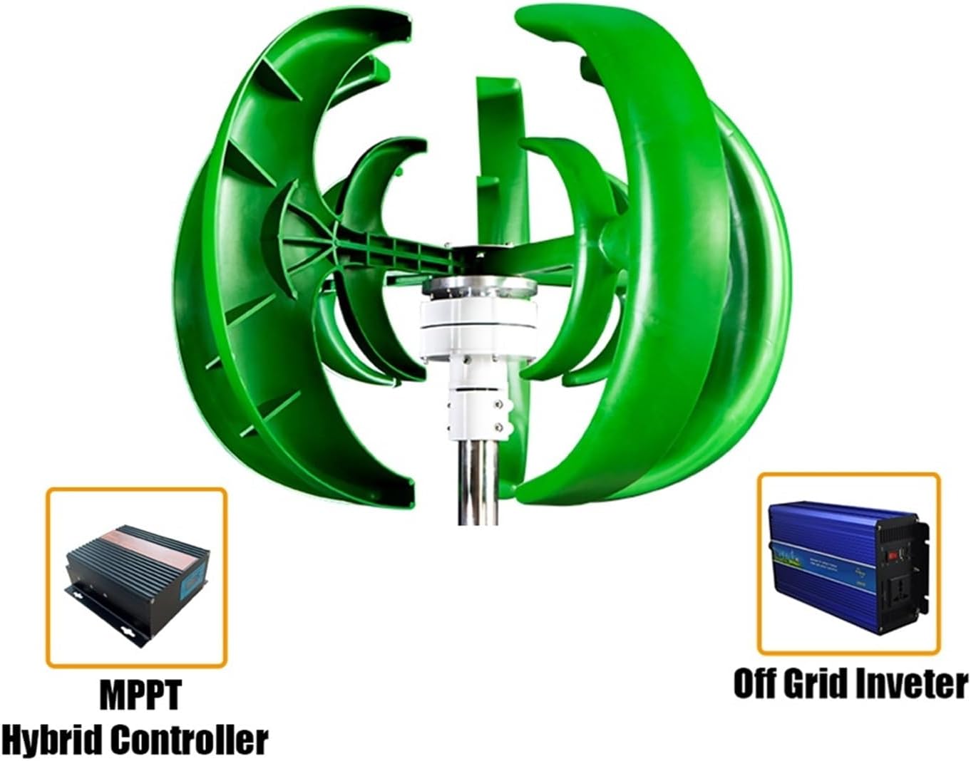 1000W Wind Turbine 12V/24V 5 Blades Wind Turbine Generator Complete Set Windmill Generate Vertical Axis Wind Turbine Low Starting Speed for Home(Green,with MPPT Controller_24V)