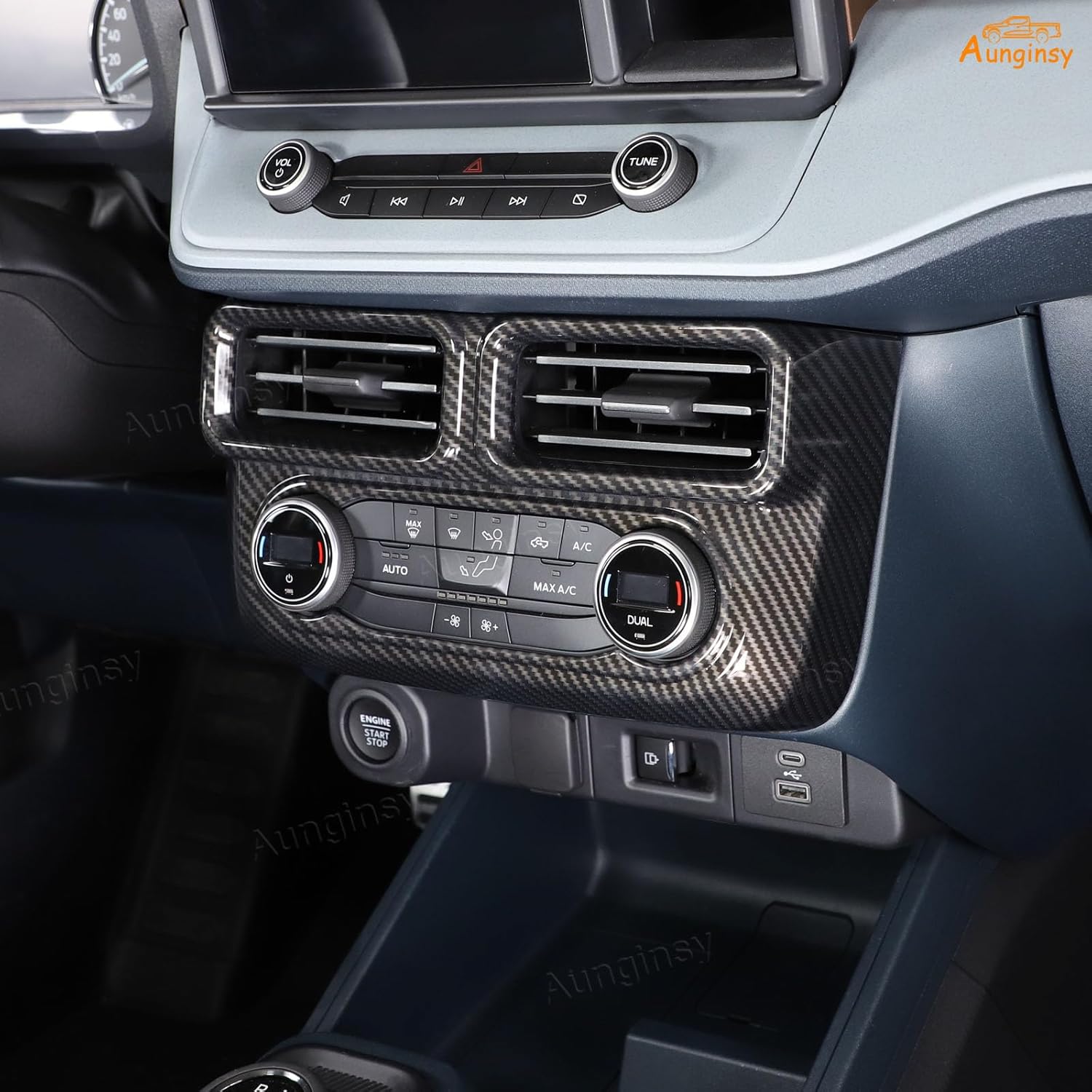 Aunginsy Compatible with Ford Maverick 2022-2024 Car Center Console Decoration Kit Include Central Navigation Adjust Button Panel Cover Gear Shift Box Panel Cover Air Outlet Vent Frame ABS Accessories